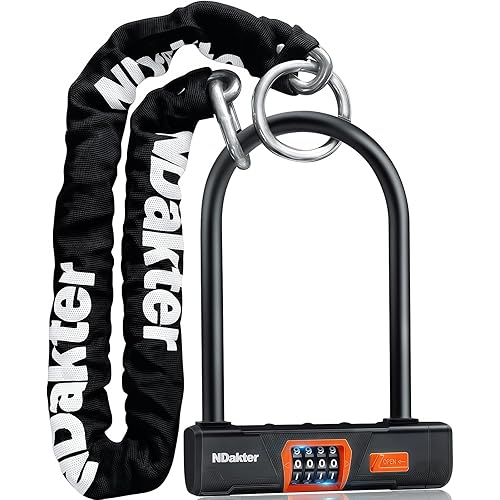NDakter Motorcycle Locks Anti Theft, Keyless Electric Bike Lock Heavy Duty Bike U Lock Combination, 3.2FT x 10MM Thickened Steel Chain, Combo Large U Shape Ebike Lock for Motorcycle, Moped, Scooter