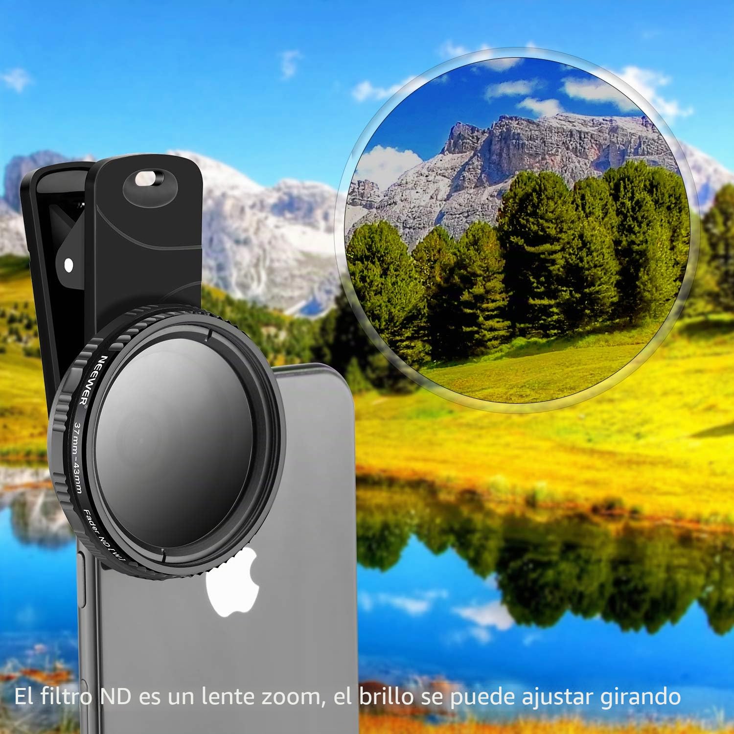 Neewer 37 mm Filtro Ajustable ND 2–400 para Cámara de Teléfono Móvil Lente de Densidad Neutra con Clip Compatible con iPhone 7 Plus 7 6 6S 6 Plus 6S Plus Samsung HTC Motorola iPad Etc.