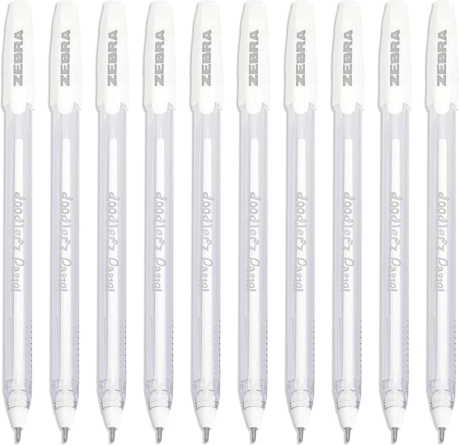 Zebra Doodler'z Pastel Stick Ballpoint Pen - 1.0mm - White Ink - Pack of 10, 10 Count (Pack of 1)
