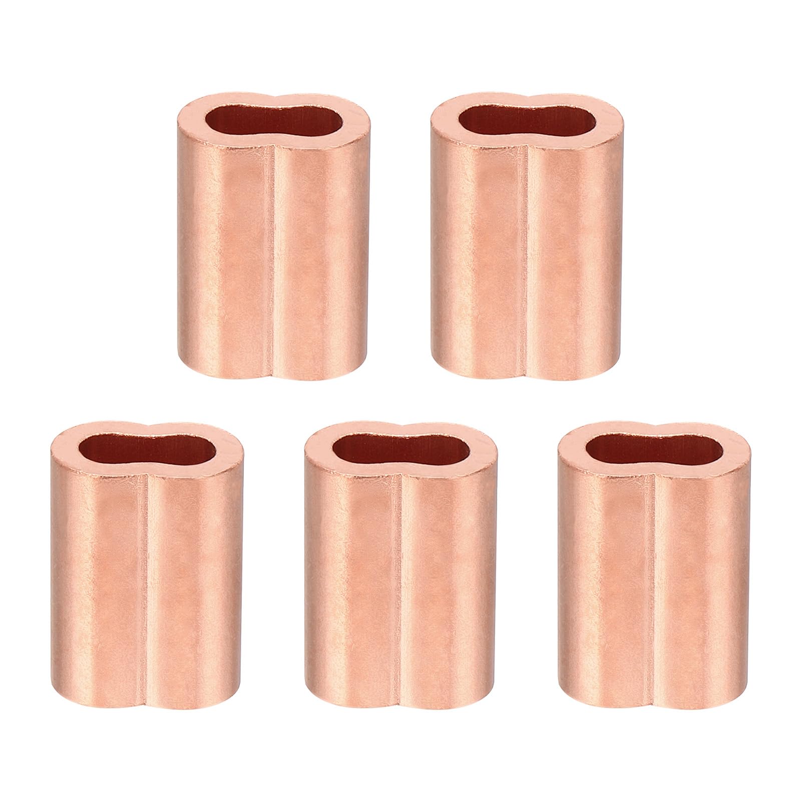 PATIKIL 1/4"/ 6mm Wire Rope Loop Sleeve, 5 Pack Copper Double Ferrule Duplex Crimping Loop Sleeve for Wire Rope Cable Fittings Rigging, Golden
