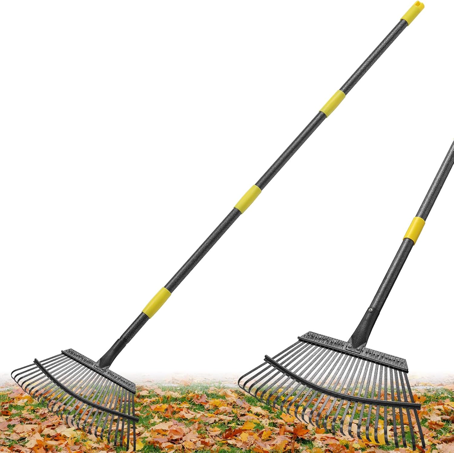 Rake, 65 Inch Long, 25 Tines Large Metal Garden Rake for