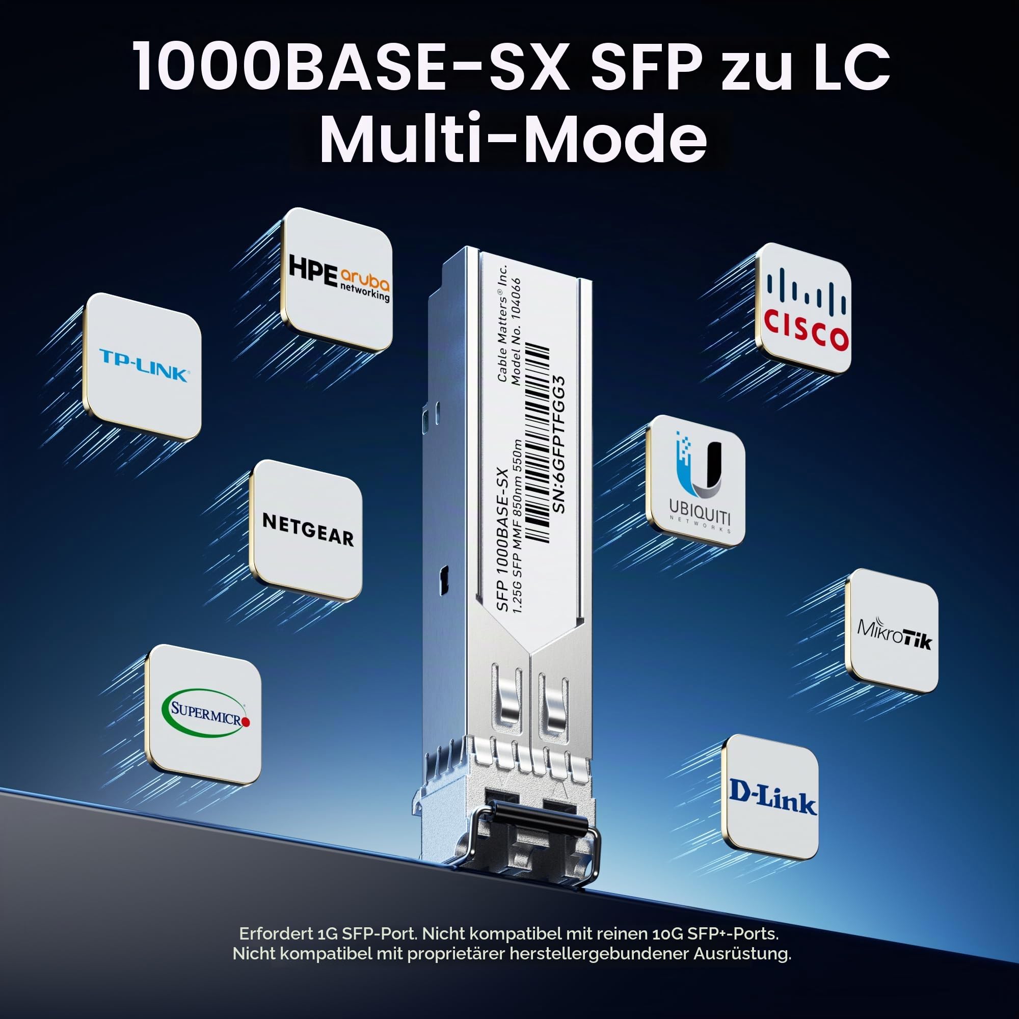 Cable Matters 2er-Pack 1000BASE-SX SFP LC Multimode Glasfaser Transceiver Modul, 1.25G, 850 nm, MMF bis 550 m, für Cisco, Ubiquiti, TP-Link, Huawei, MikroTik, Netgear, Supermicro
