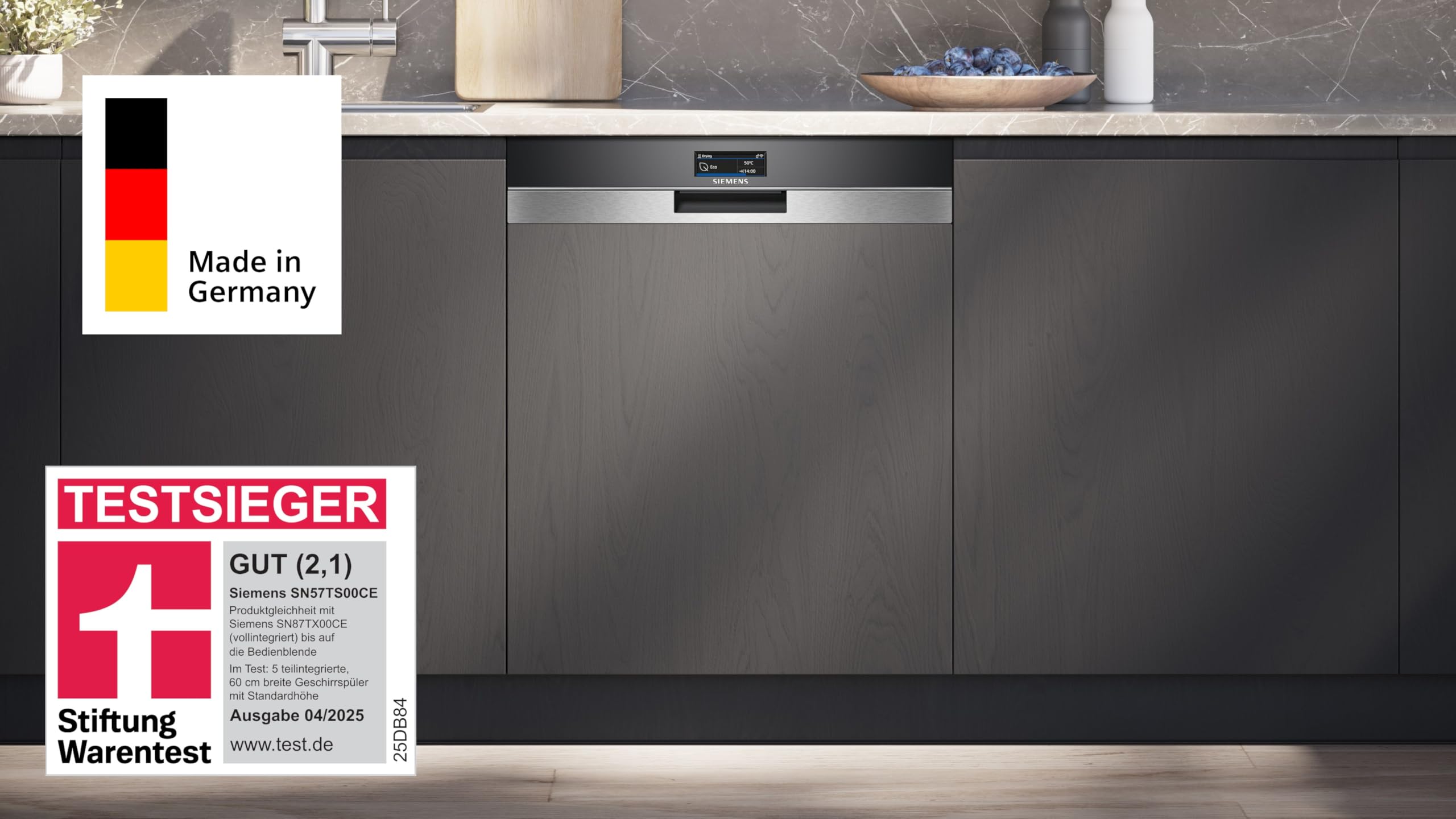 Siemens iQ700 SN57TS00CE Geschirrspüler Teilintegriert Spülmaschine mit Zeolith Trocknung, varioSpeed, Home Connect
