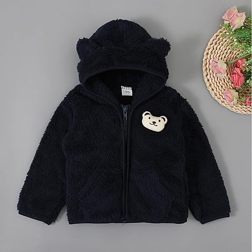 Miniatura 2 de Chaqueta con capucha orejas de oso y cremallera para niños pequeños, abrigo cárdigan bonito para bebés y niñas prendas, Azul oscuro
