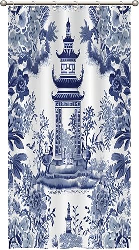 Miniatura 806 de Cortinas de ducha de baño con ganchos, 72 x 92 pulgadas, cortina de ducha de tela impermeable con diseño de flores y pájaros, cortina de ducha