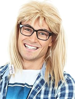 ALLAURA Compatible with Garth Wig – Blonde Mullet Wig + Black Glasses for Men – 80s 90s Rocker, Punk, Heavy Metal Costume – Funny Halloween Couples Outfit, Party Cosplay, Garth & Wayne Duo Look