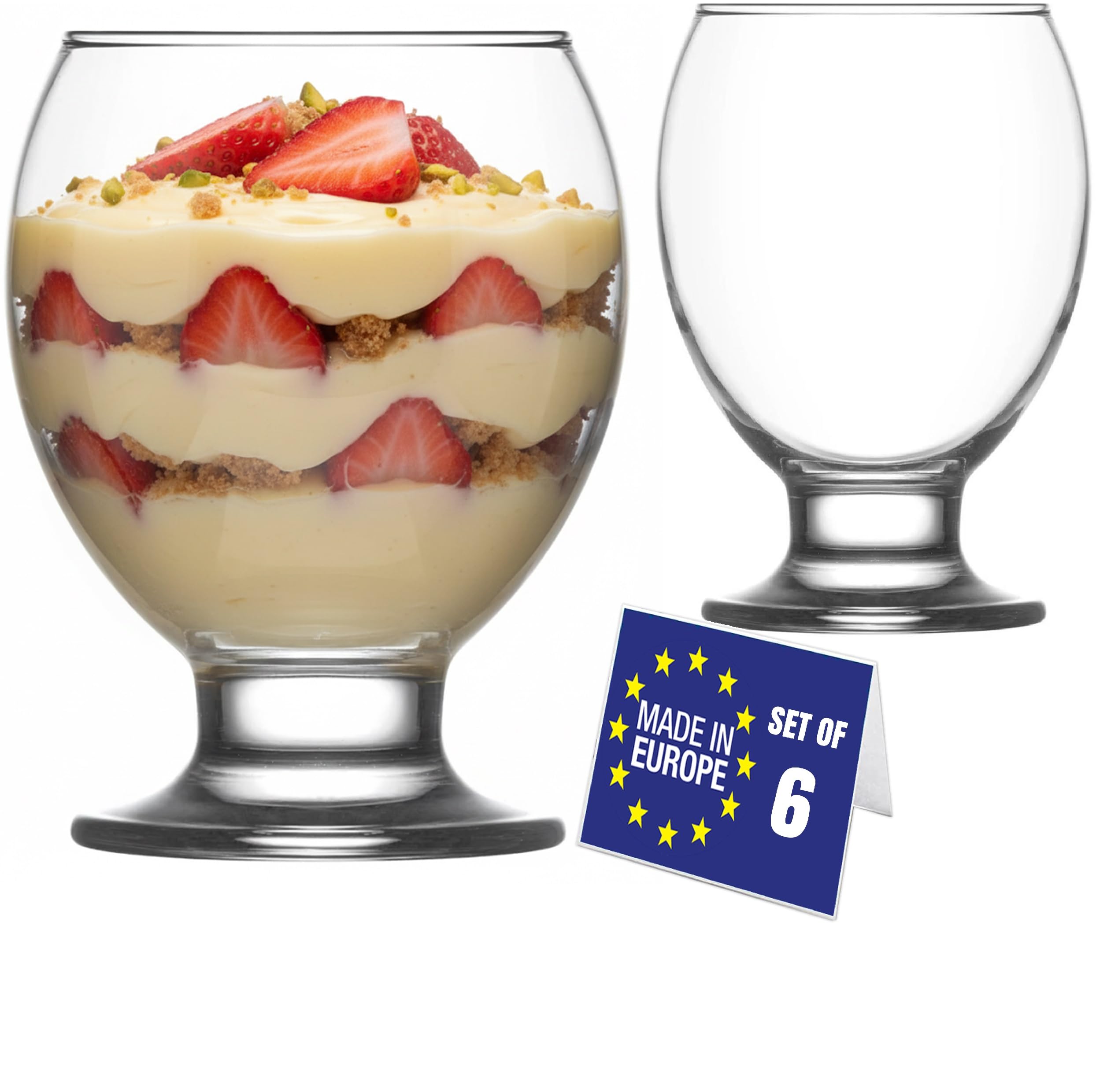 Nowoczesne szklanki do lodów, zestaw 6 sztuk, 280 ml, w 100% wolne od ołowiu, miseczki na lody z podstawką, miseczki deserowe z podstawką, szklanki do lodów, kubki do lodów