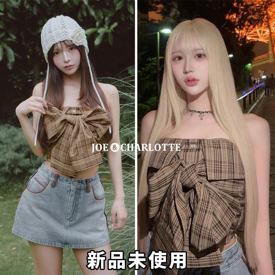 【新品未開封】Darich タータンチェックリボンベアトップ free/BEG ダーリッチ Darich タータンチェックリボンベアトップ