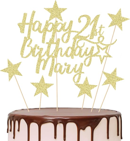 EDSG 2 Sets Personalised Happy Birthday Cake Topper, Double-Sided Glitter Cake Toppers Birthday Party Decoration for 13th 16th 18th 21st 30th 40th 50th 60th 80th(Champagne Gold-2pcs) - 1