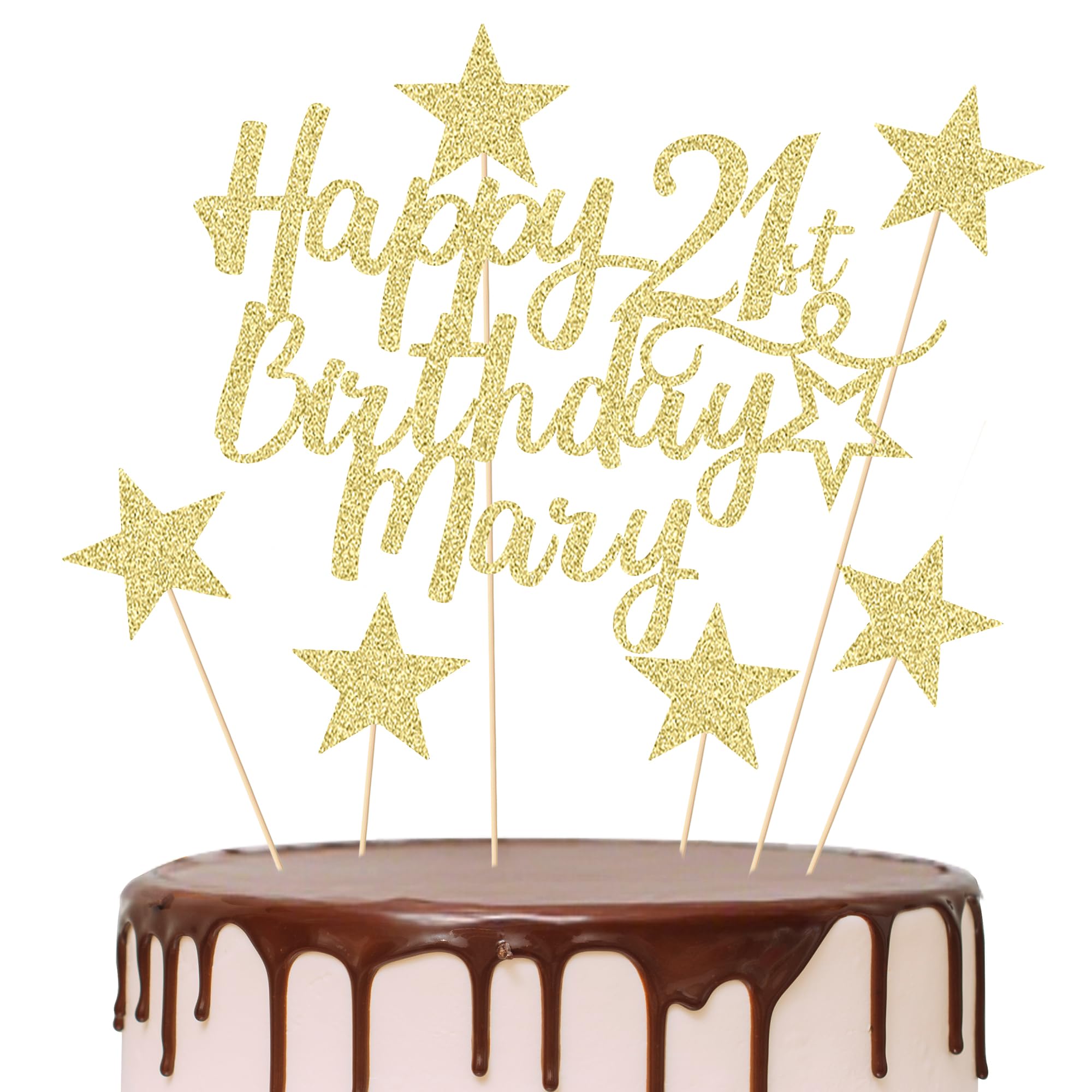 EDSG 2 Sets Personalised Happy Birthday Cake Topper, Double-Sided Glitter Cake Toppers Birthday Party Decoration for 13th 16th 18th 21st 30th 40th 50th 60th 80th(Champagne Gold-2pcs)