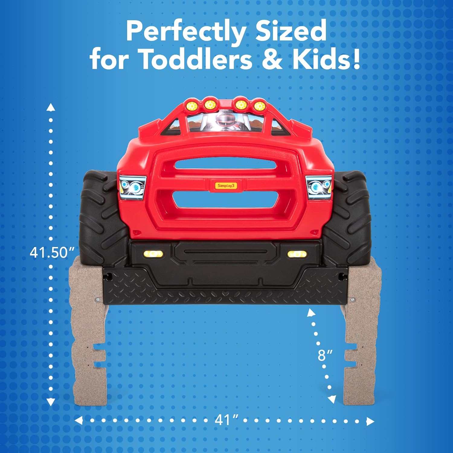 Simplay3 Monster Truck Headboard, Twin Size Plastic Car Bed Headboard for Kids, Toddlers and Boys with Toy Car Storage - Red, Made in USA