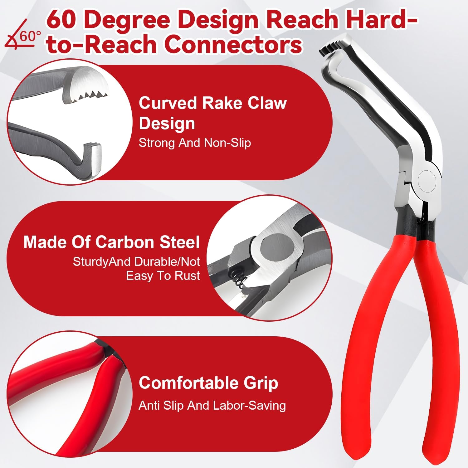 4 Pieces Automotive Electrical Disconnect Pliers Kit - High-Carbon Steel Connector Separator with Straight & 60° Pliers, Hose Clamp Plier for Cars Trucks Motorcycles