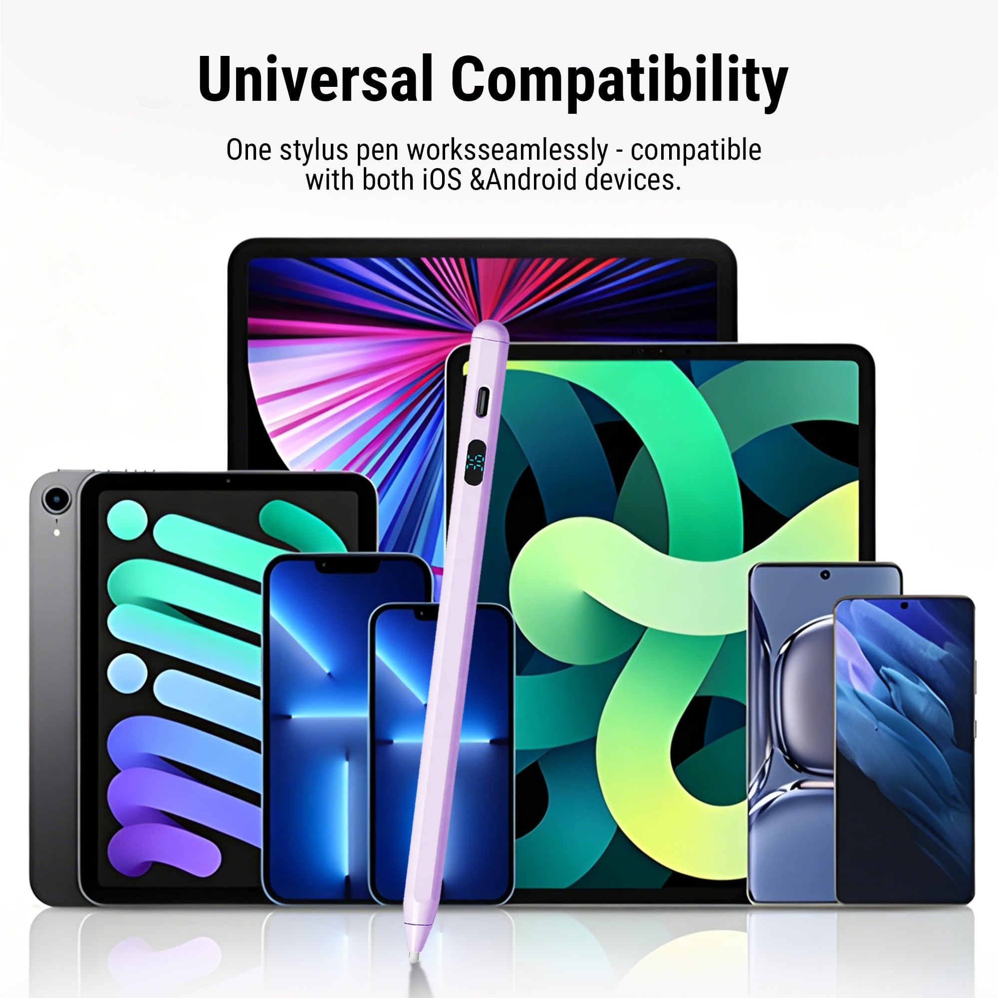 LED Akku Display Stylus Pen, Schnelles Aufladen Aktiver Digitaler Bleistift für iPad iPhone Samsung Android Tablets, Niedrige Latenz & Neigungsempfindlichkeit für Notizen/Zeichnen, Kein Bluetooth