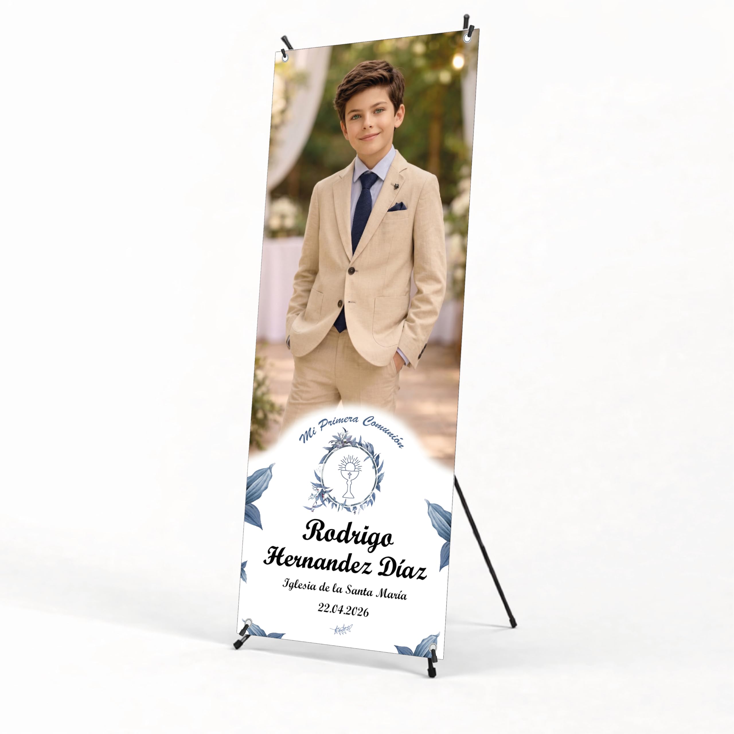 Photocall Personalizado Primera Comunión, Estructura X-Banner, 70 x 180 cm, Lona Plegable con Funda, Rectangular