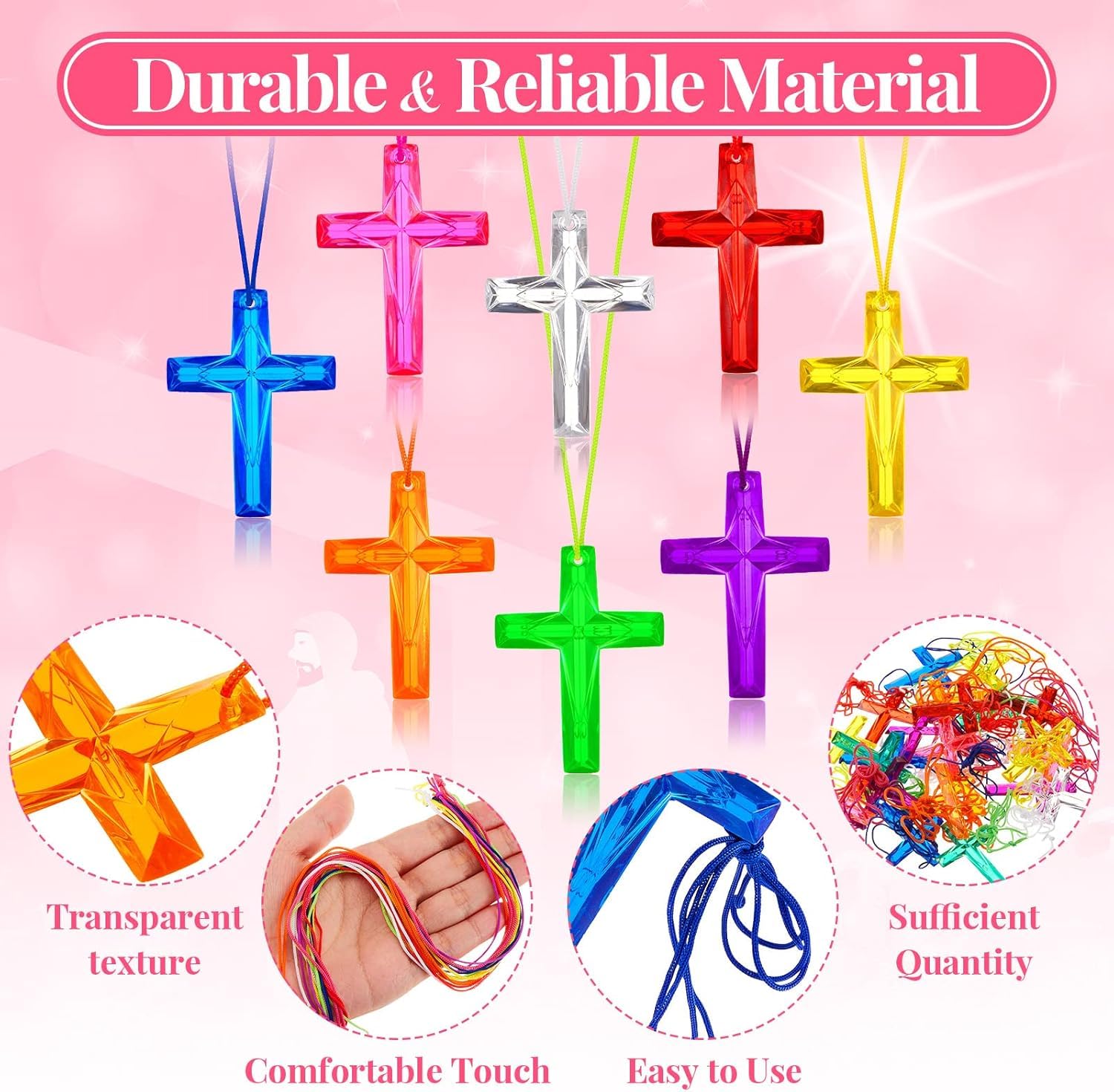 56 Piezas Collares Cruz Cristal,Regalo Cristiano a Granel, Plástico Collares Ideal Como Recuerdo de Fiesta Religiosa, Ideal para la Biblia, Domingo, Iglesia, Pascua, Navidad
