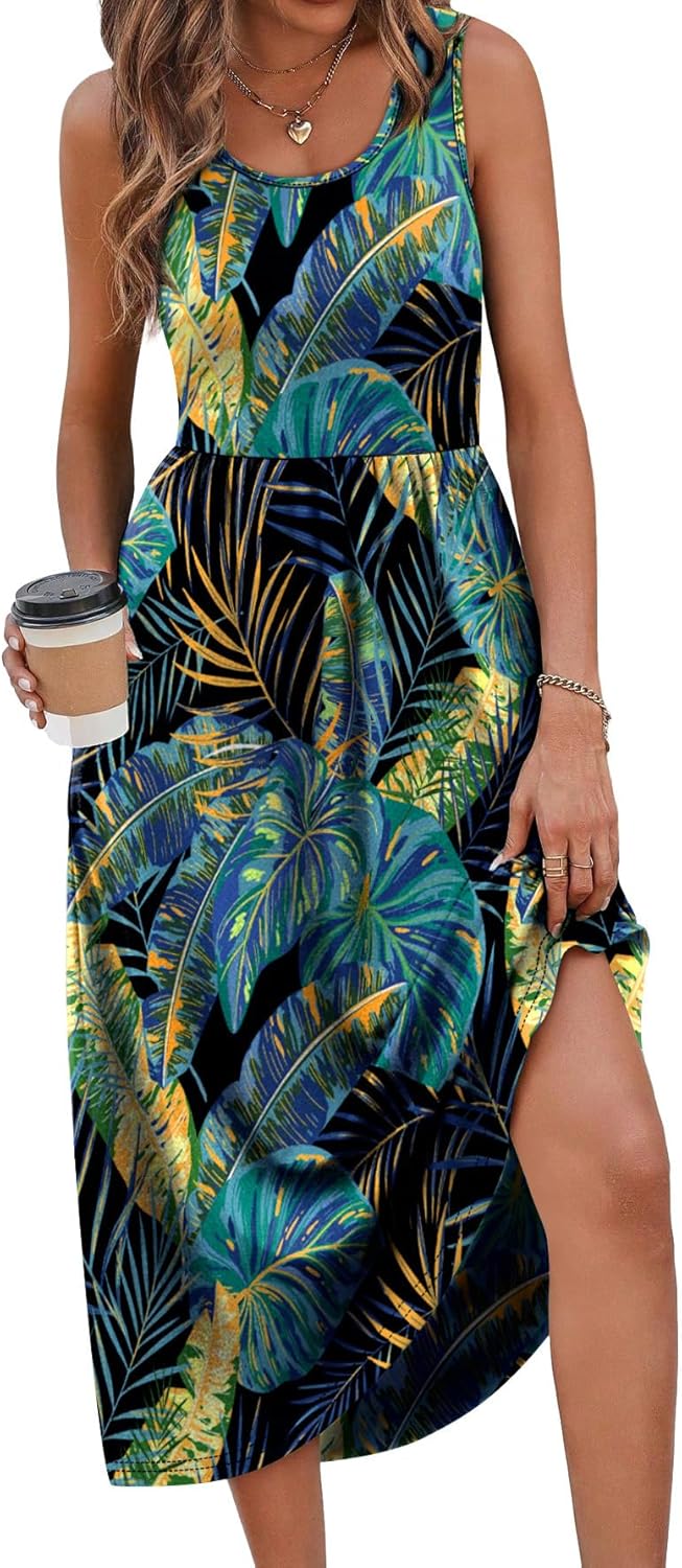 WIHOLL Summer Dresses for Women Flowy Casual Midi Dress Beach Vacation Sundresses with Pockets - Image 4