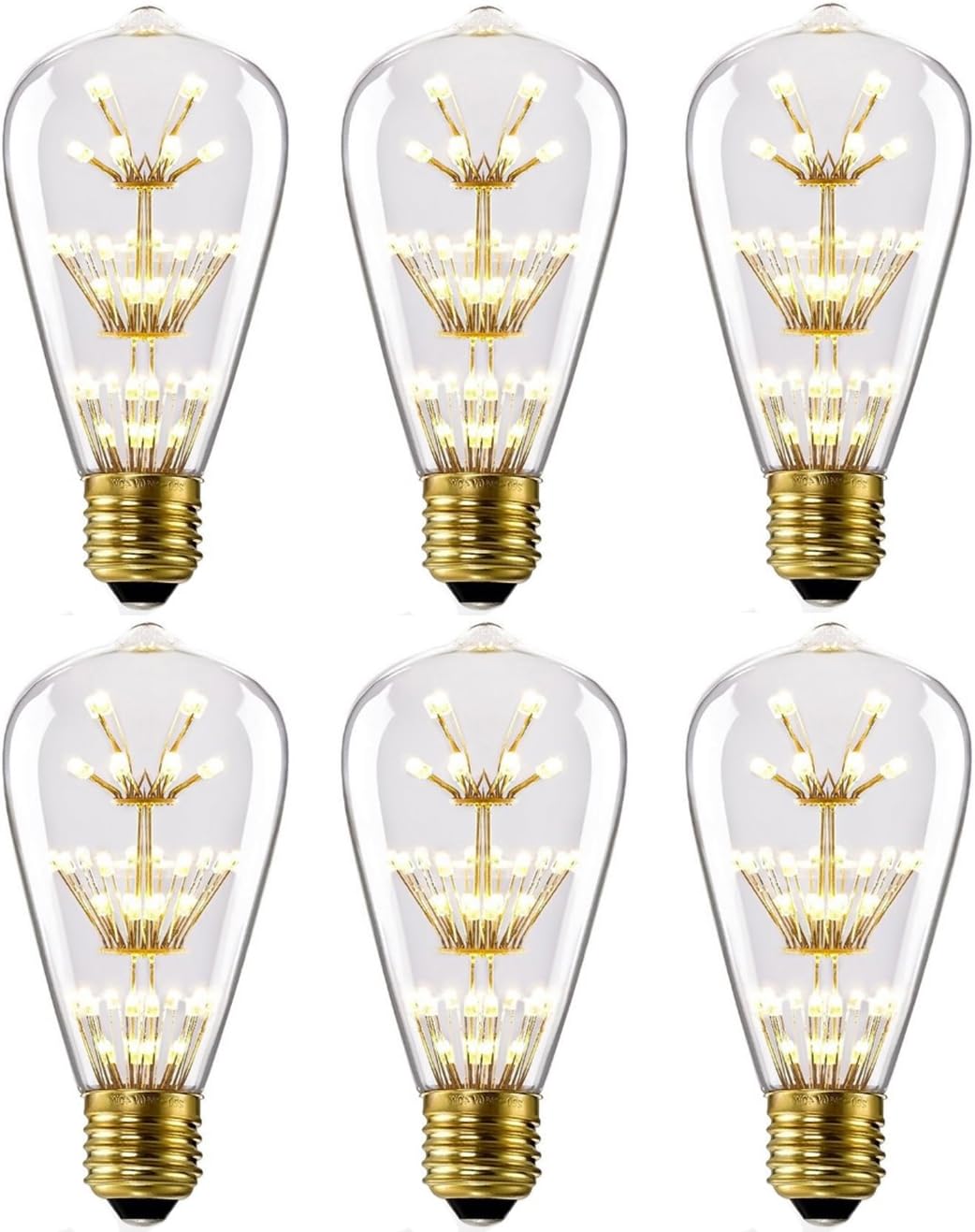 6PACK LED Vintage Edison Bulb A19, Antique 3W LED Decorative Light Bulb, E26 Base, Warm White 2200K, 110-120VAC, LED Light Bulb for Cafe, Bar, Indoor Party (1)