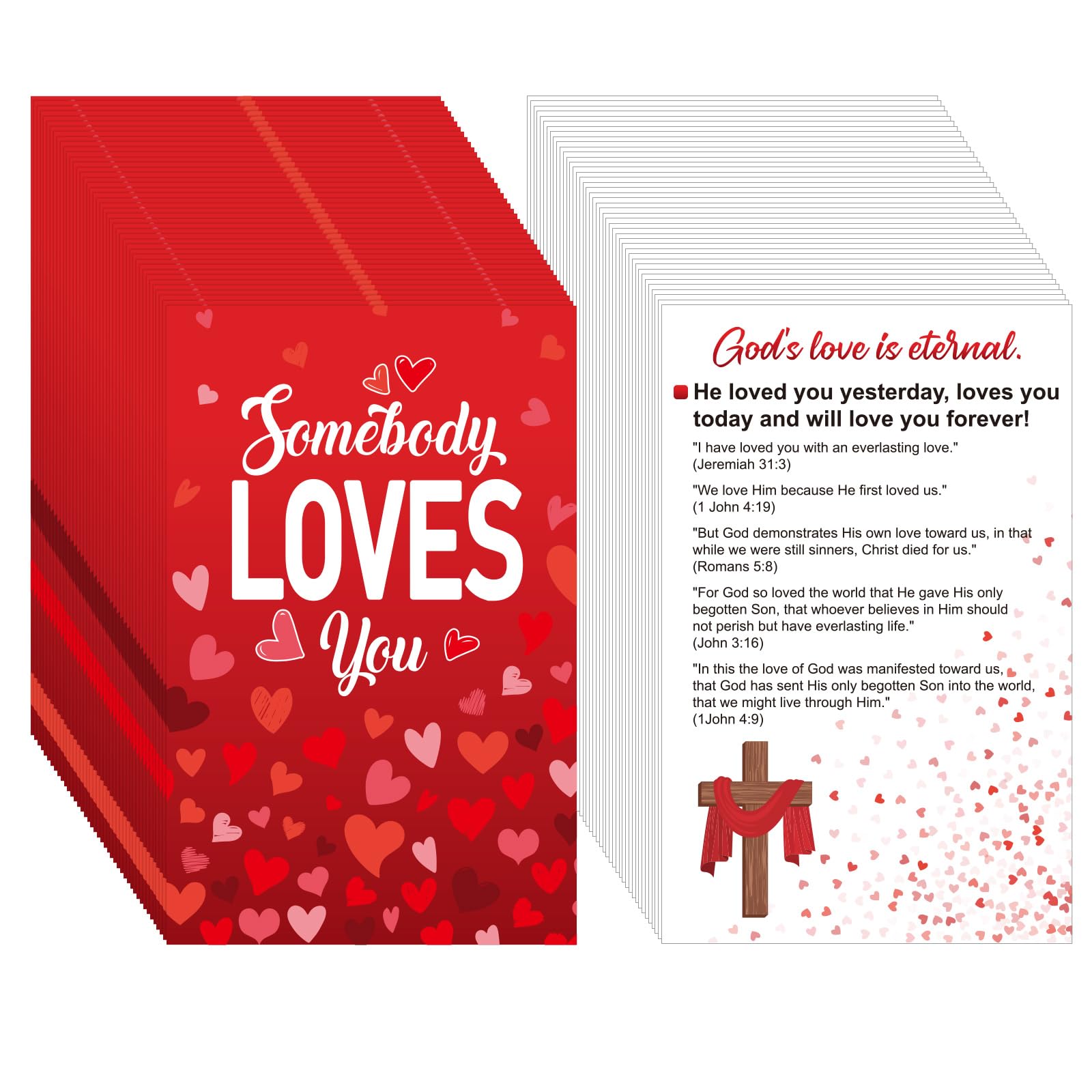 Noveread 200 Pcs Gospel Tract Card Salvation Cards Pocket Holy Postcard Prayer Postcards Christian Inspirational Bible Verses Bookmark for Christian Gift(Somebody Loves You)
