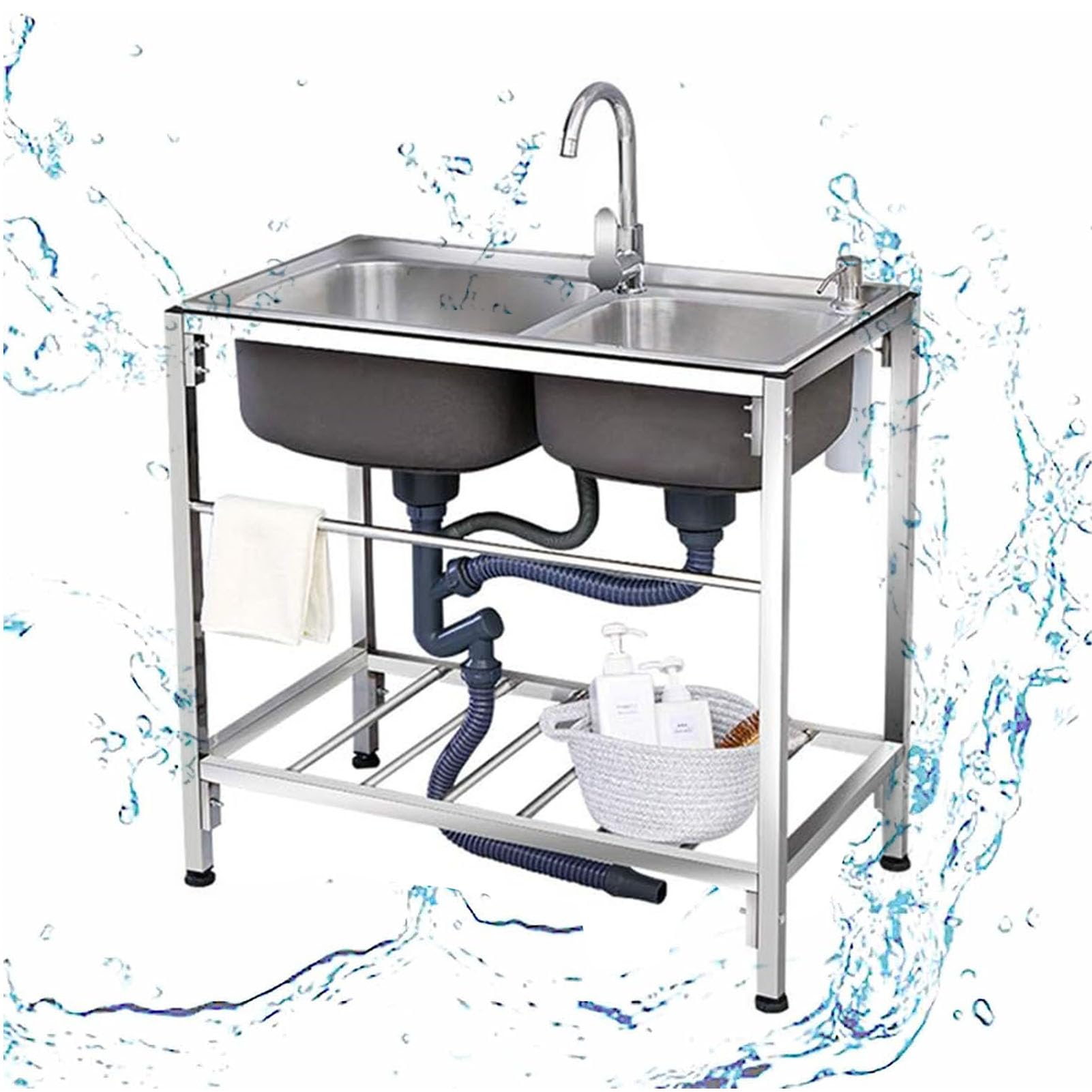 Lavabo commercial double cuve pour votre cuisine d'été et garage