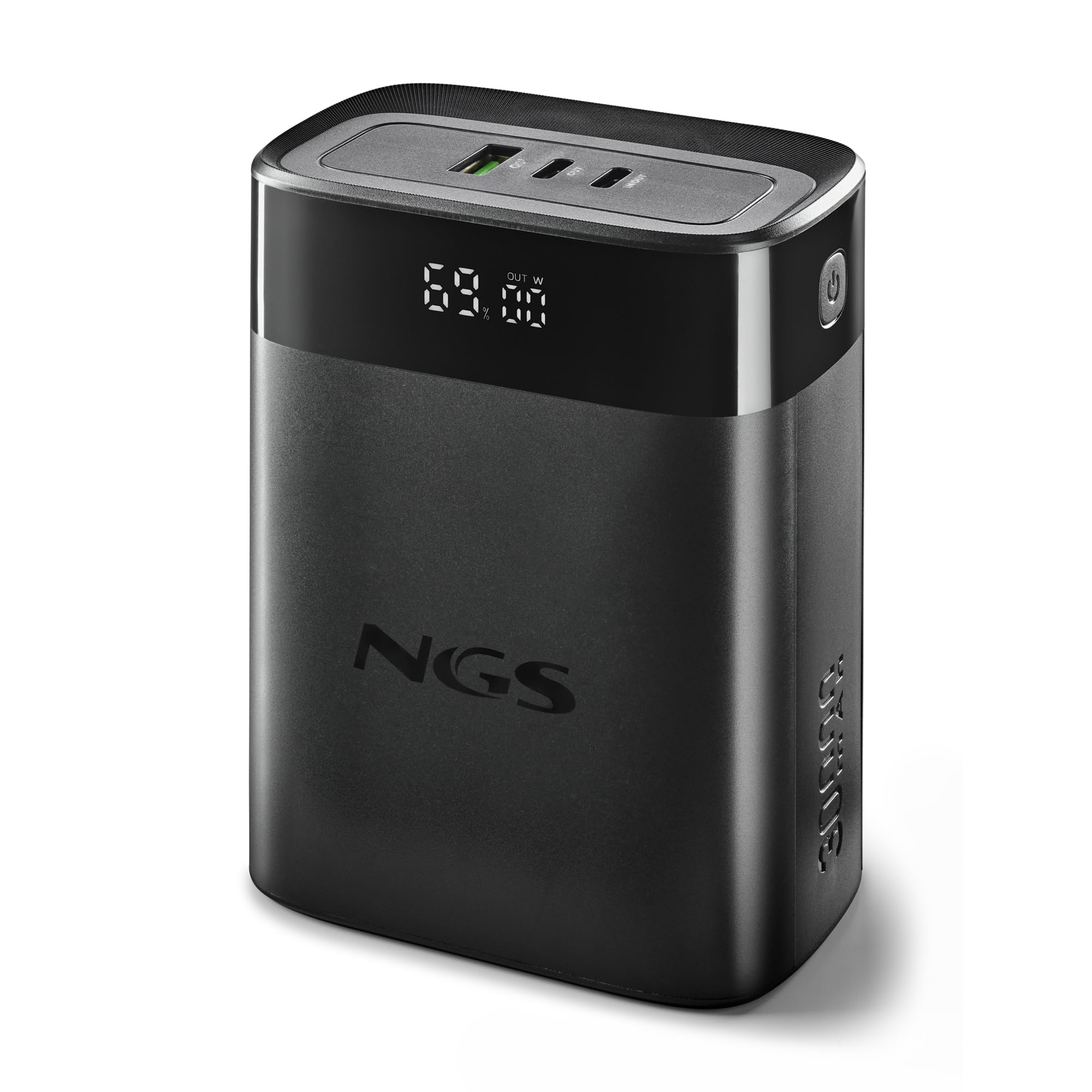 NGS Twix 30 - Batteria portatile 30000 mAh, 140 W, ricarica rapida, PD 3.1 per laptop, USB-C 30 W, USB-A QC 22,5 W, display LED, compatto e leggero, compatibile con iPhone, Samsung, Huawei
