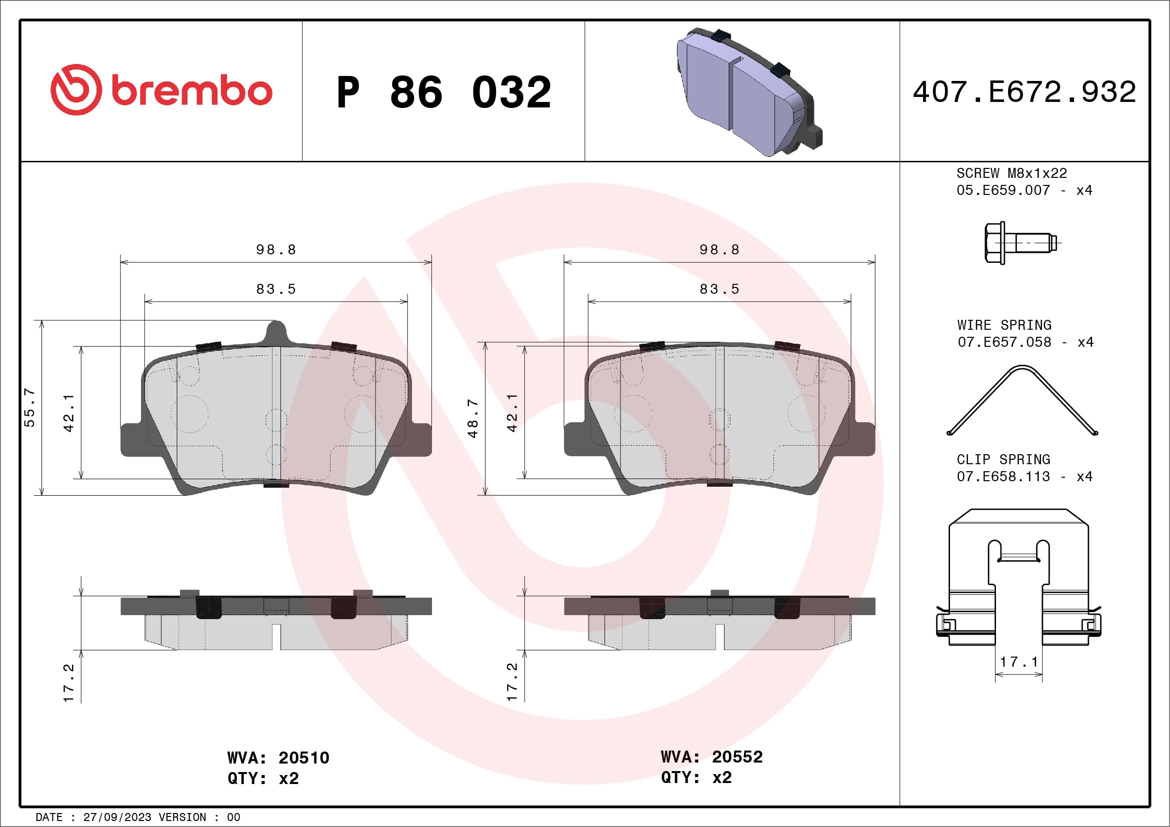Brembo Pastillas de freno P86032