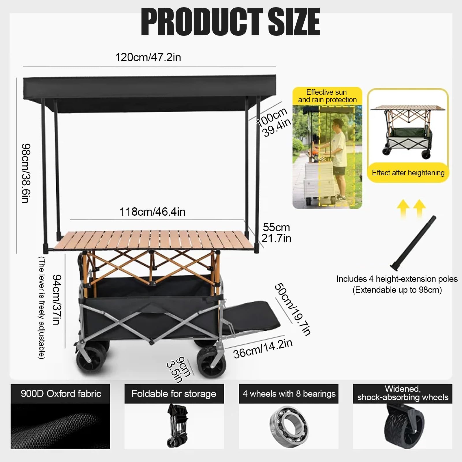 HARELA Carro de Venta Ambulante, Carrito de Comida Callejero, Genérico Puesto De Mercado con Toldo, Carrito De Vendedor De Comida para Venta De Alimentos(Pink)