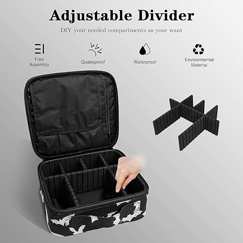 Miniatura 5 de 9CH Organizador de bolsas de maquillaje góticas, estuche de viaje grande con divisores ajustables para mujer, Bates góticos-1, Bolsa de maquillaje