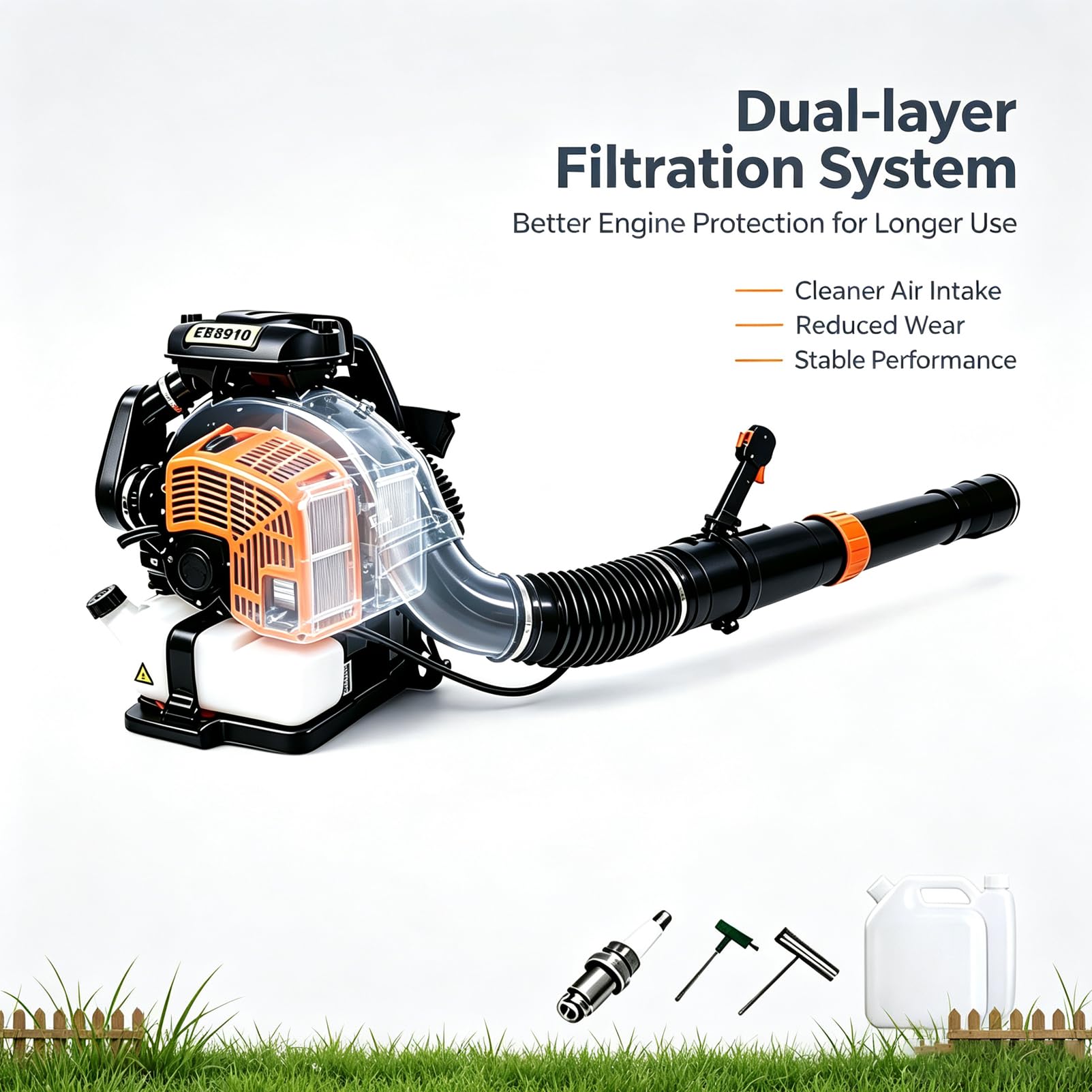 Soplador De Hojas De Gas 68cc, Filtración De Doble Capa 8500r/min | Soplador de hojas de gasolina con mochila de 2,2 L, mango de 180 grados, arnés ergonómico y ventilado(black)