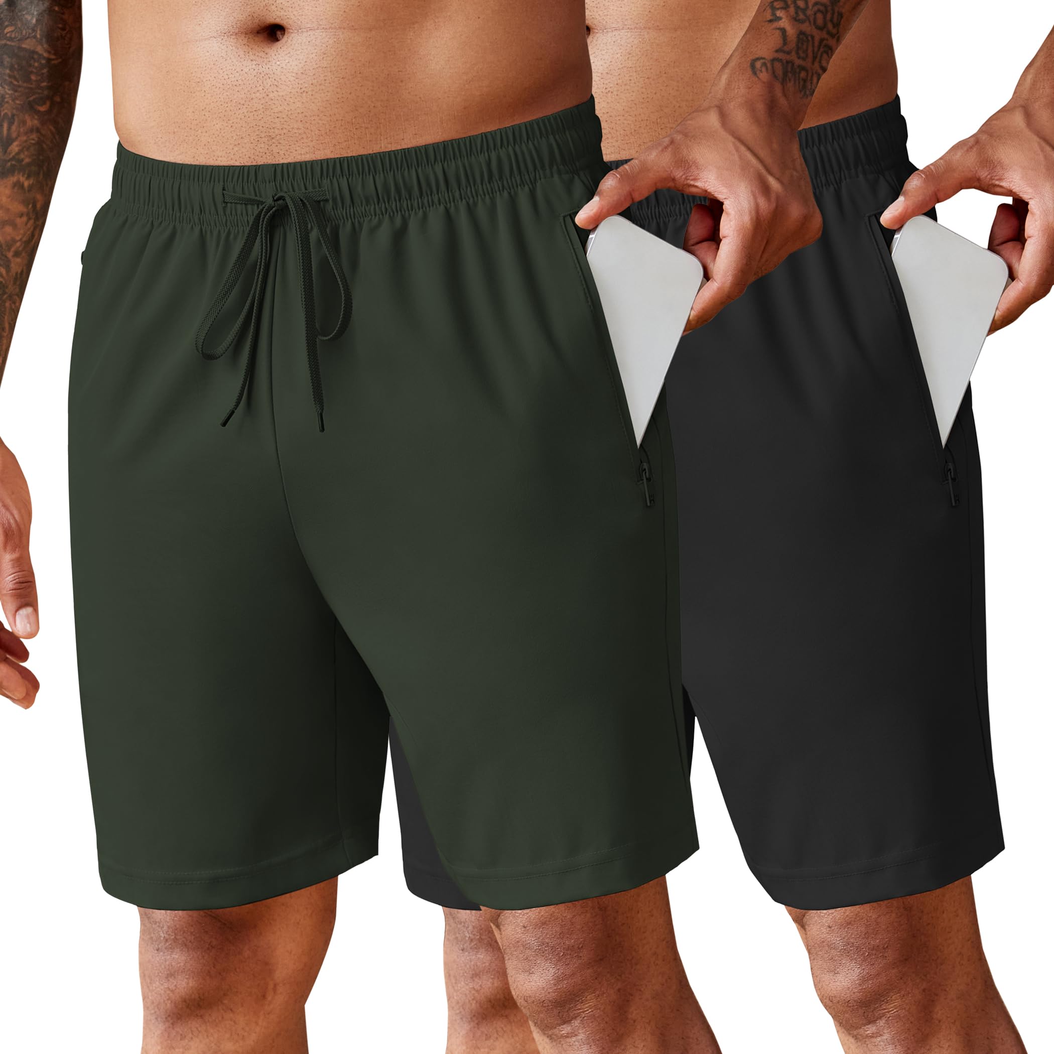 COOFANDY Men's 2 Pack Workout Gym Shorts 7 Inch / 5 Inch Athletic Shorts Lightweight Casual Jogger Short with Zipper Pockets