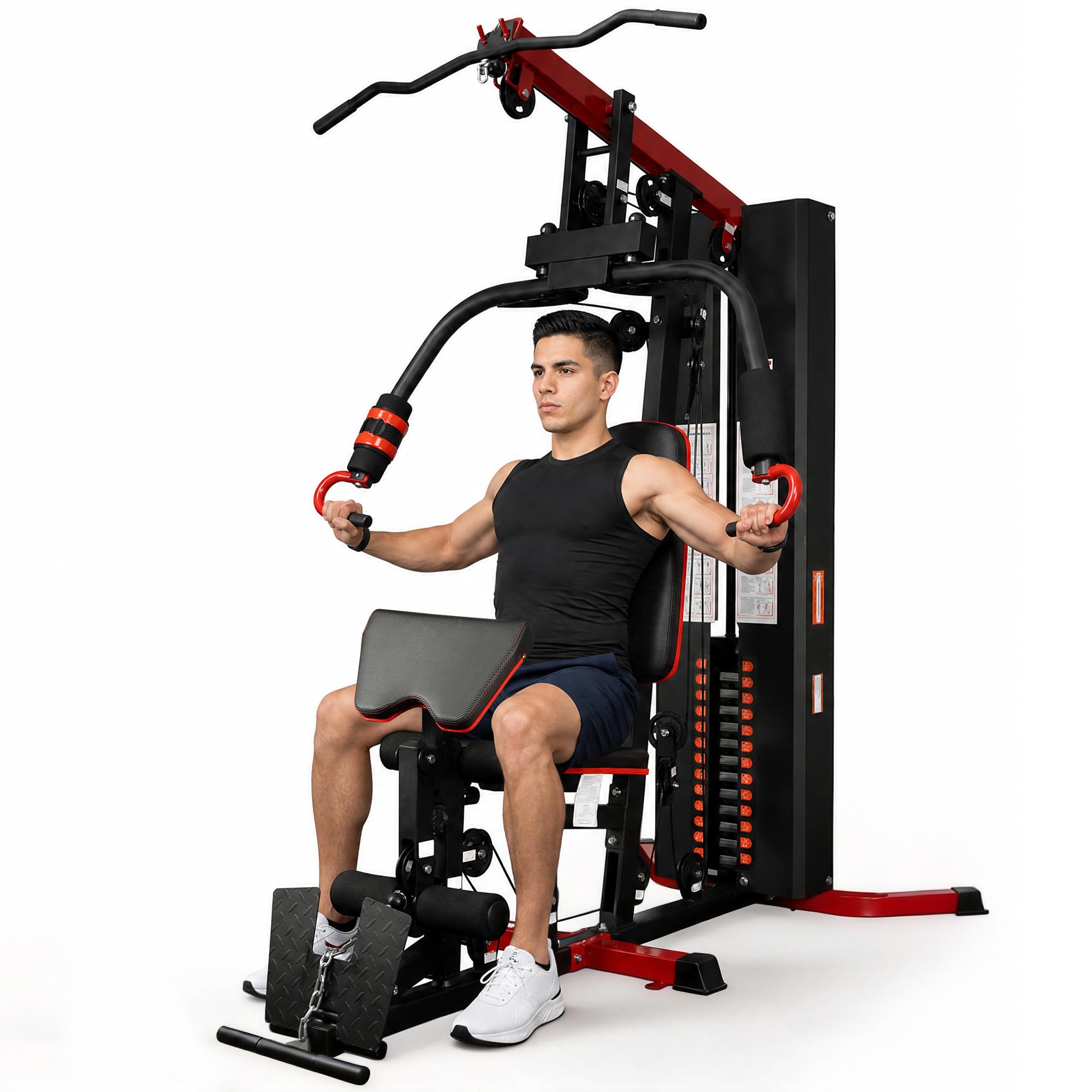 Home Gym System with 160 lbs Weight Stack, All-in-One Full Body Workout Machine with Pulley System & Leg Press, Heavy Duty Strength Training Equipment for Home Gym, Garage & Apartment