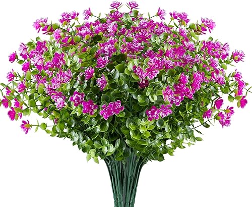 URSTOUD 6 flores artificiales de eucalipto, vegetación artificial falsa, resistente a los rayos UV, no se decolora, plantas de plástico sintético