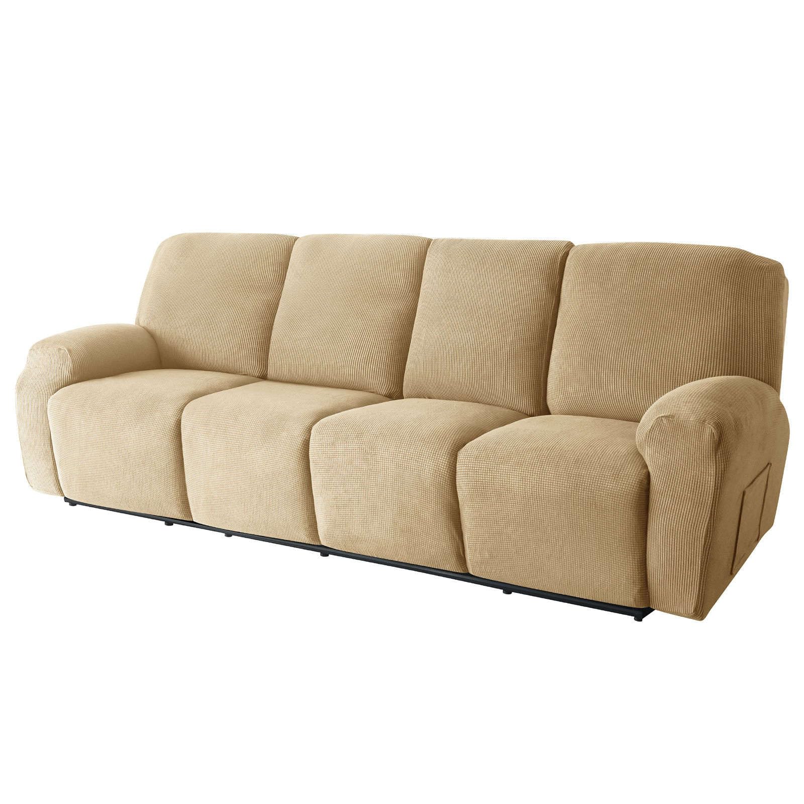 Stretch 10-piece recliner couch covers 4 Seat, Soft Jacquard Fabric reclining sofa slipcover with Pocket Armchair Covers For Pets Kids-camel-4 seater