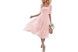 MEROKEETY Women's 2024 Pink Sweet Midi Dress