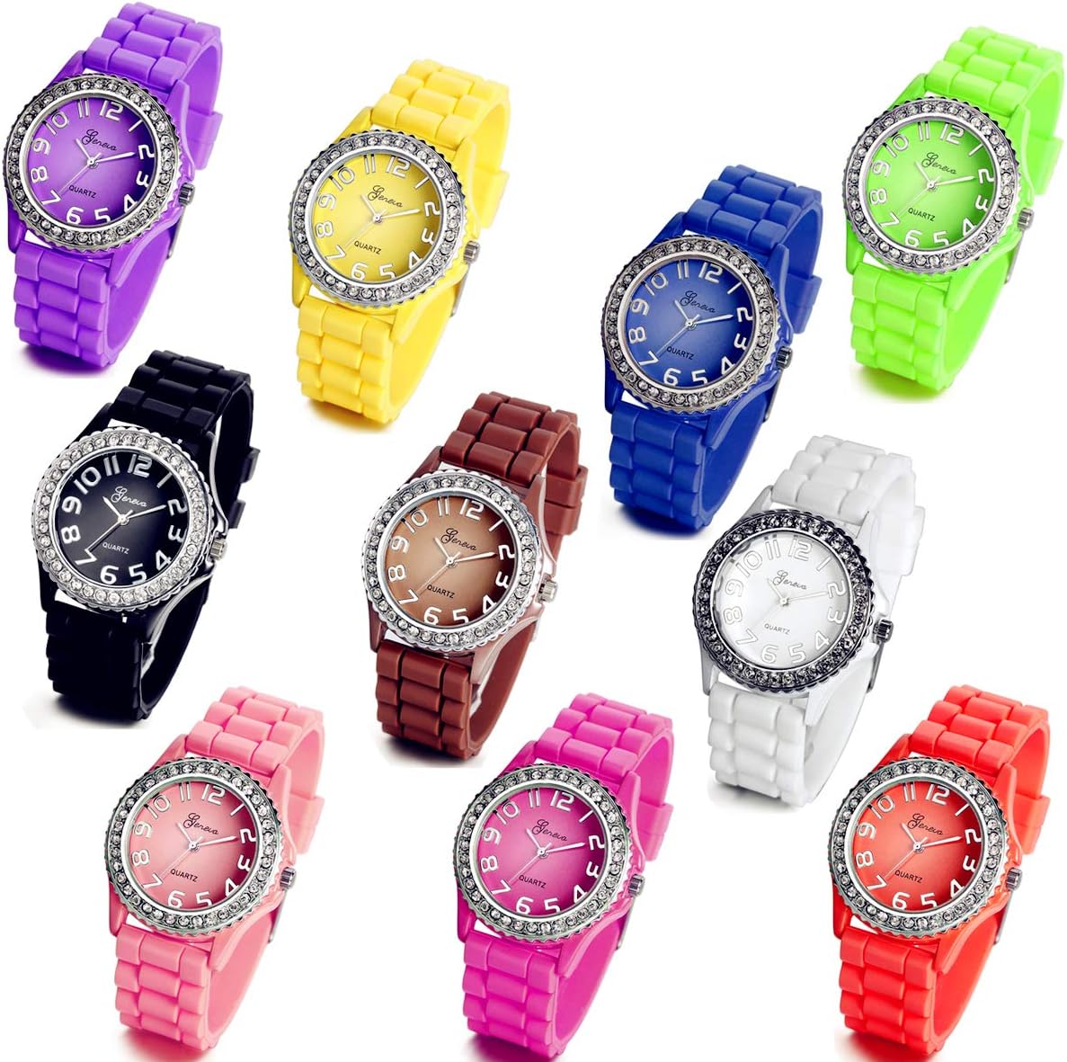 Lancardo Wholesale Lots of 10 Silicone Rubber Gel Jelly Women Wrist Watches Sport Bussiness School