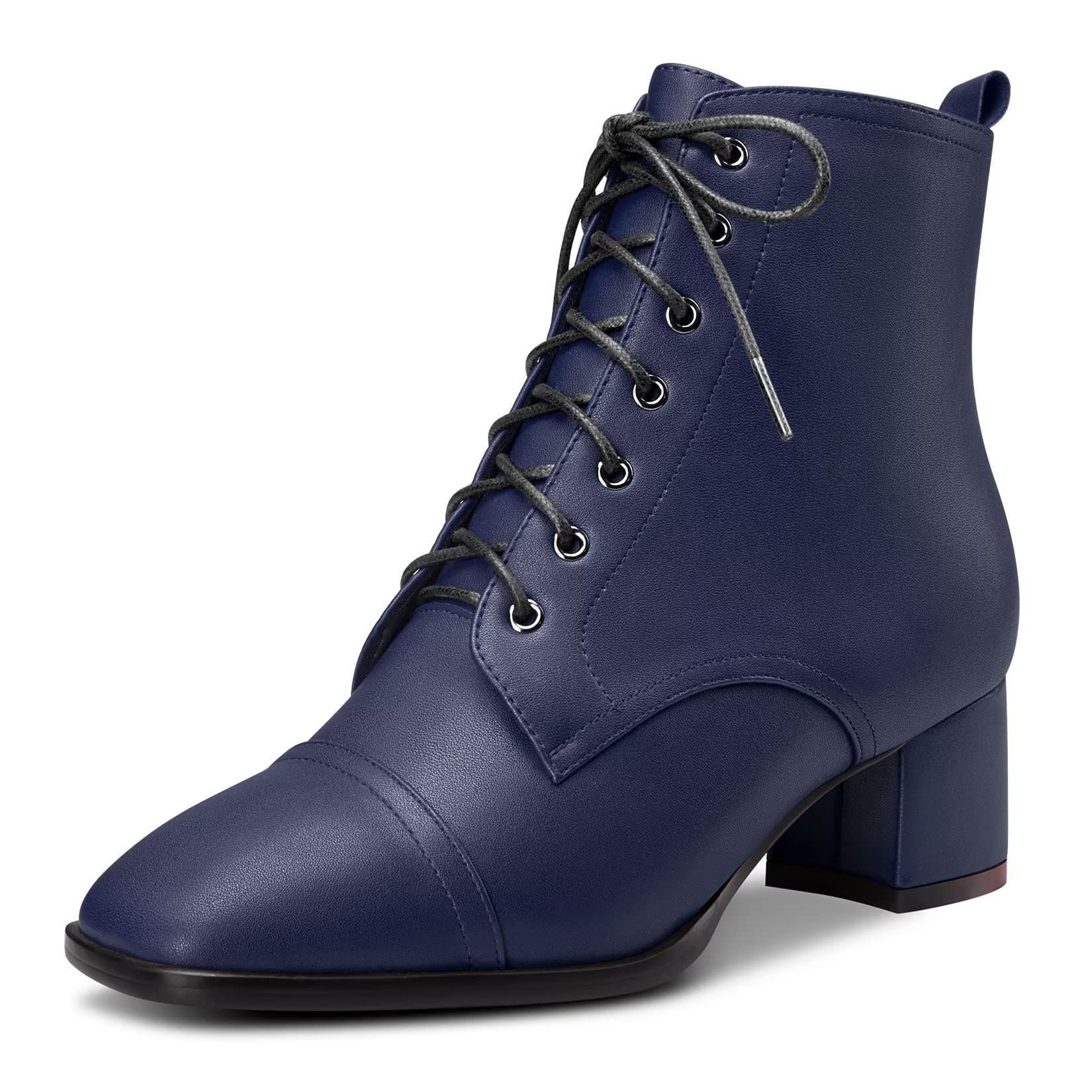 Saekcted Mujer Chunky Ancho Bajos Gatito Heel Cuadrada Punta Botines Cordones Cremallera Botas