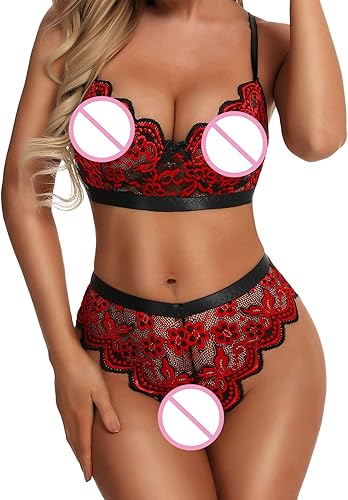 Miniatura 9 de Conjunto de lencería sexy para mujer, conjunto de lencería para mujer, conjunto de brasier y bragas, cintura alta, floral, de encaje, ropa interior
