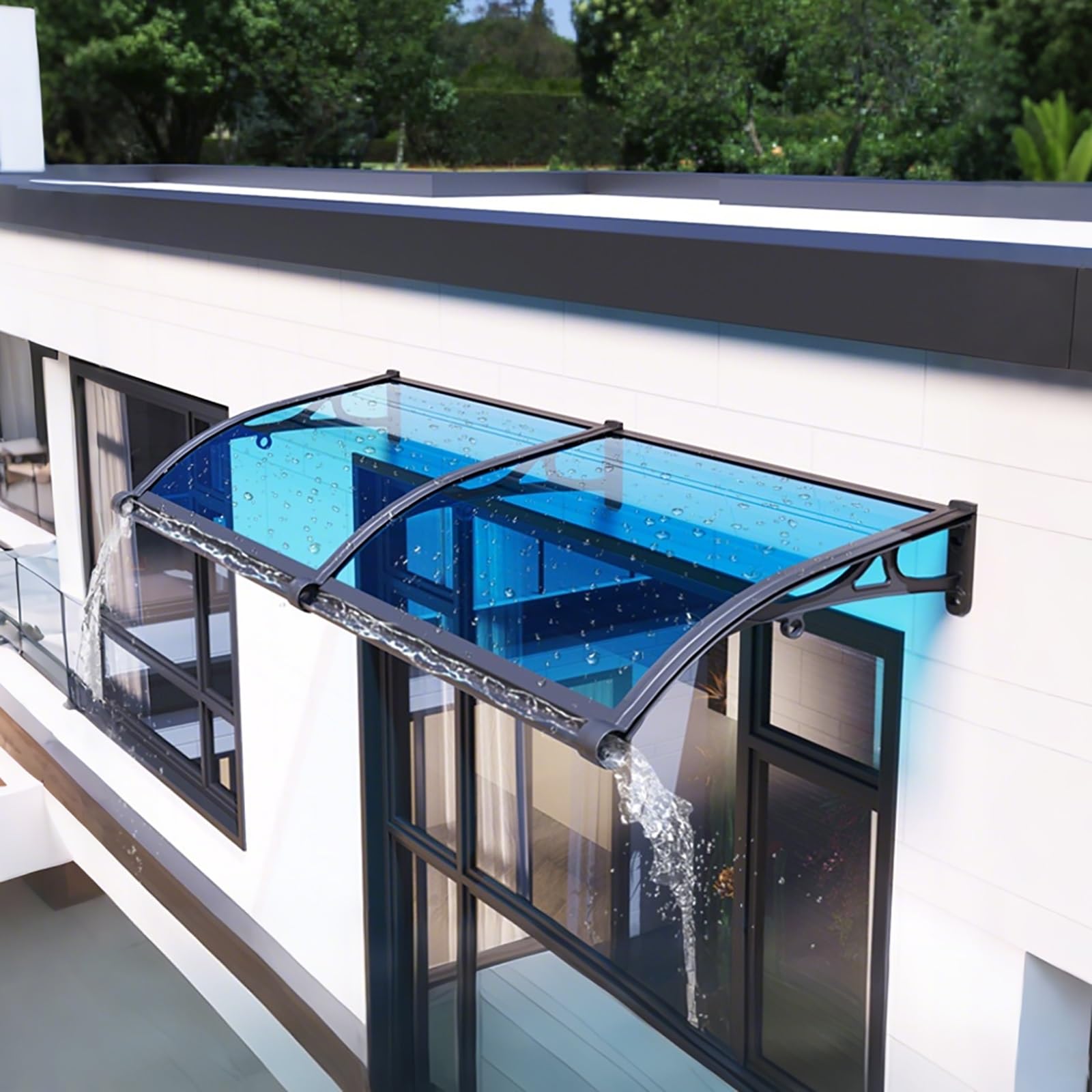 Auvent De Porte Aluminium,Toit Marquise en Polycarbonate,Marquise De Porte D'Entrée,Terrasse Toit Abri Protection Contre La Pluie,Auvent De Patio(W120*100cm/47.2 * 39.4in)