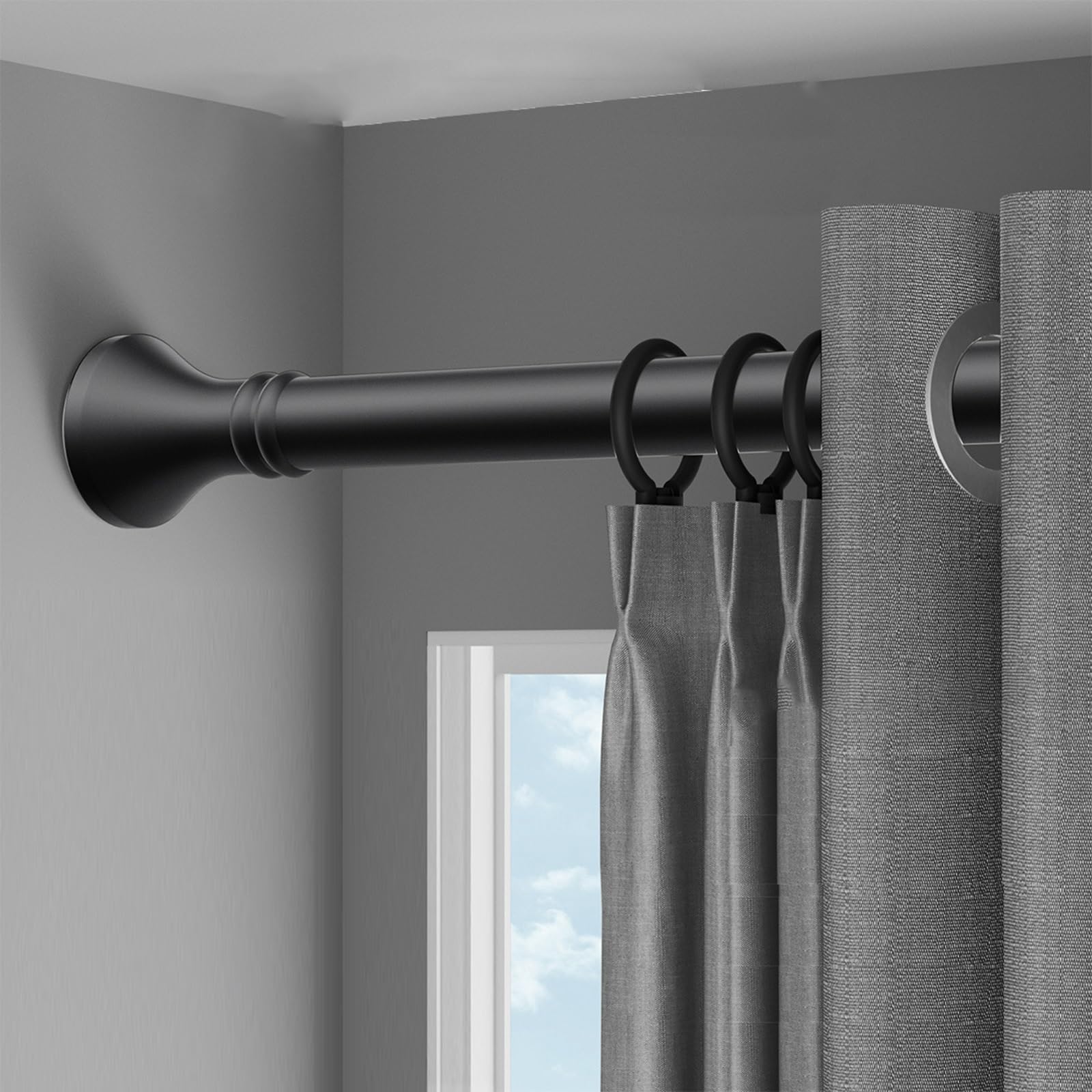 GLDYTVF Adjustable Shower Curtain Rod (40-500CM) - No-Drill Telescopic Tension Rod Extendable Stainless Steel for Windows Bedrooms & Room Dividers (Black 260-350CM)