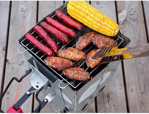 Miniatura 8 de Royal Gourmet Parrilla de camping plegable de carbón de leña, plata y rojo