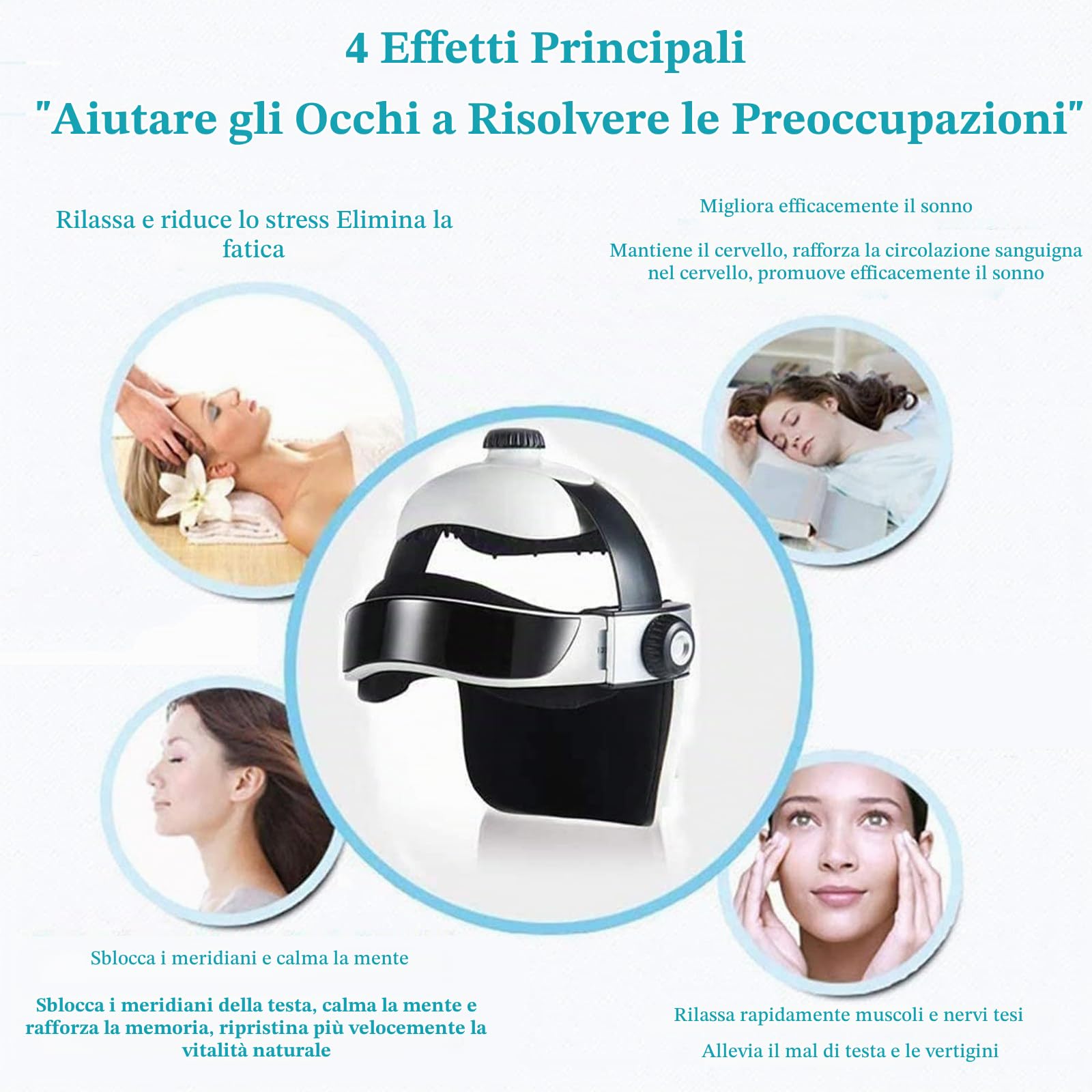 Massaggiatore Elettrico Portatile Per La Testa Con Casco, Massaggiatore Per Il Cuoio Capelluto, Pressione E Vibrazione, Impacchi Caldi E Musica, Massaggio Puntiforme