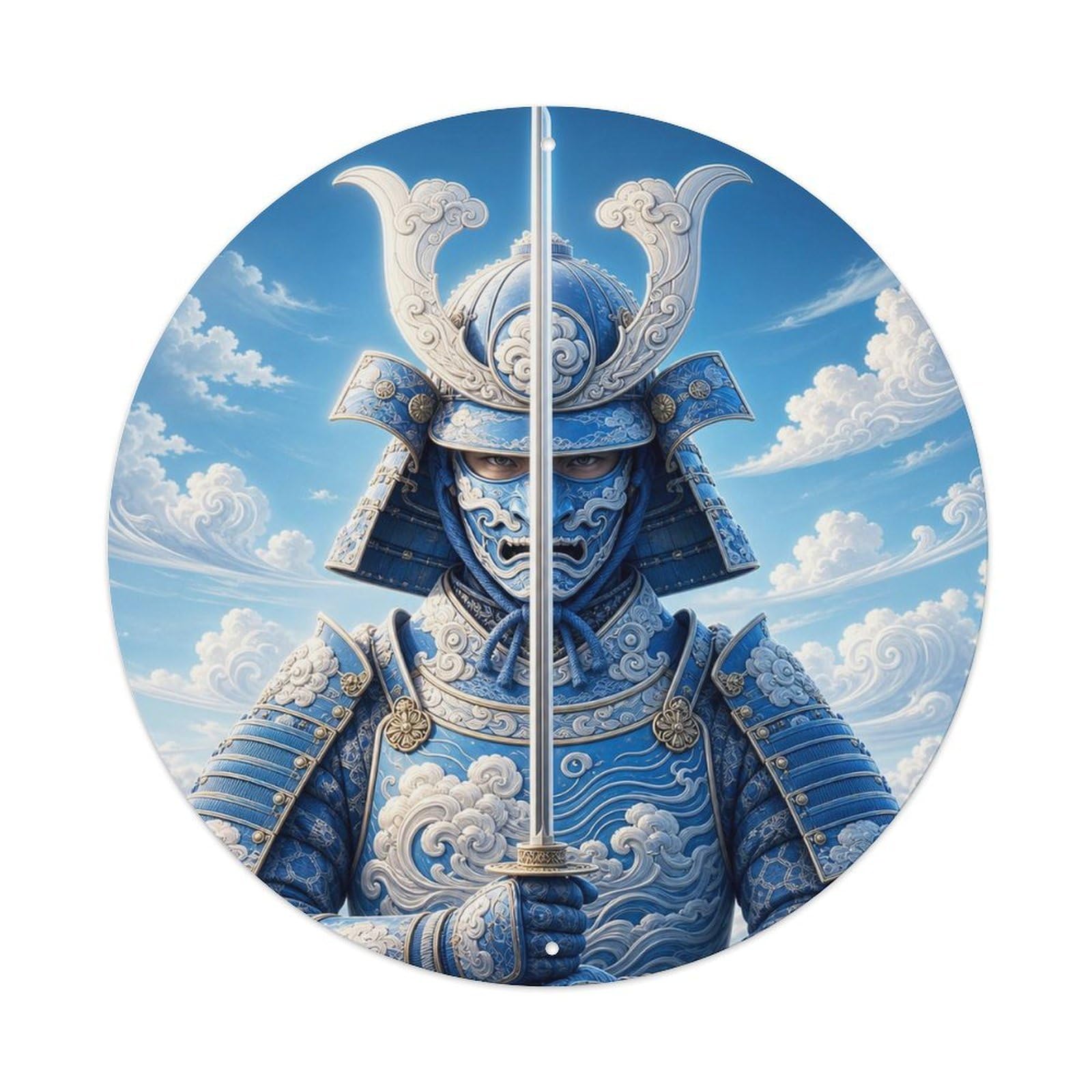 Okngb Style Battle Azure Sky Blade Vertical Guard Bushido Token Metal Tin Sign Plaque Wall Decor For Cafe, Man Cave, Club Bar, Office, Home Garden Round Metal Poster 8X8inch