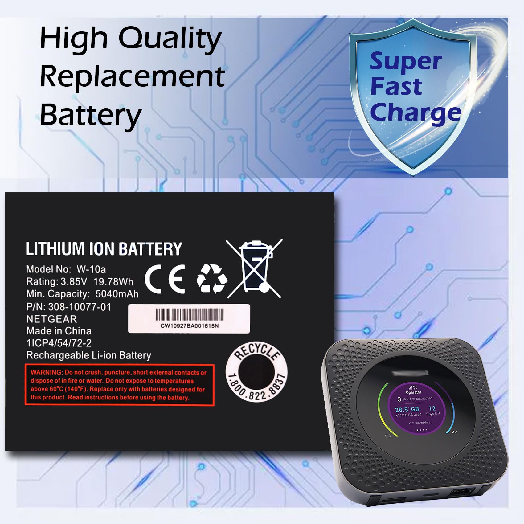 TGXJI Replacement Battery for W-10a,?2025 New Upgrade? High Capacity Battery for Netgear MR1100/MR2100 AT&T Nighthawk M1 Mobile Hotspot Router