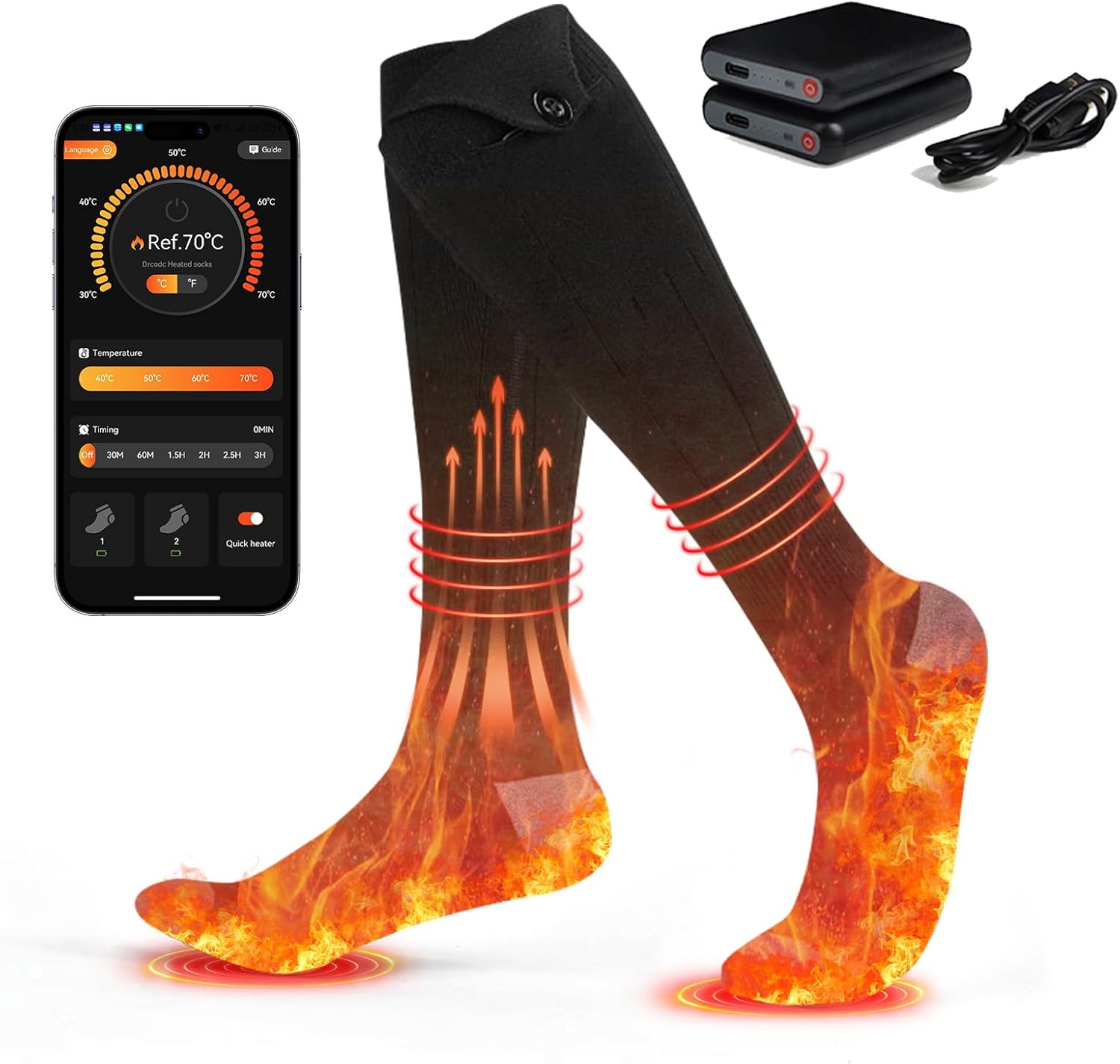 Heated Socks, Electric Heated Socks for Men Women, Electric Heated Foot Warmer, Rechargeable Heated Socks Work Up to 8 Hours, Washable Heating Socks with App Control for Winter Outdoor Skiing Hunting