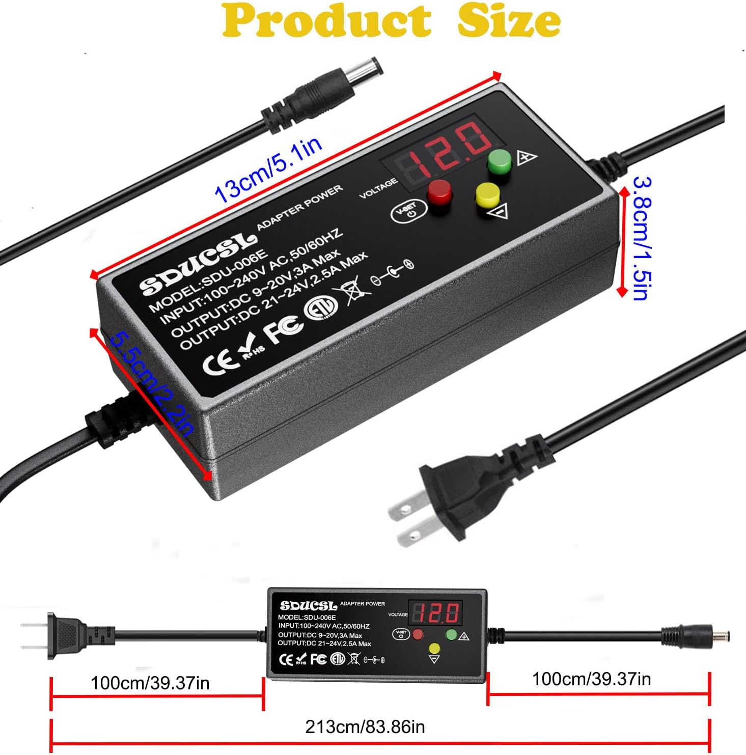 Universal AC/DC Power Supply, 5-24V 60W Universal Power Adapter with 8 ...