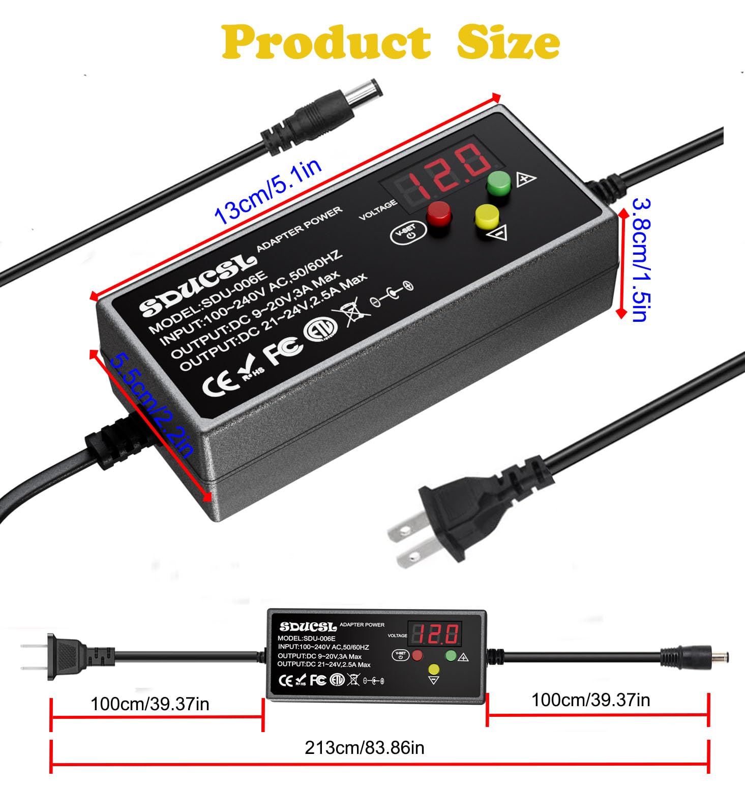 Fuente de alimentación universal CA/CC, adaptador de corriente universal de 5-24 V 60 W con 8 puntas, 100-240 V CA a CC 5 V 9 V 12 V 15 V 18 V 20 V 21 V 24 V 3 A máximo, transformador de fuente de