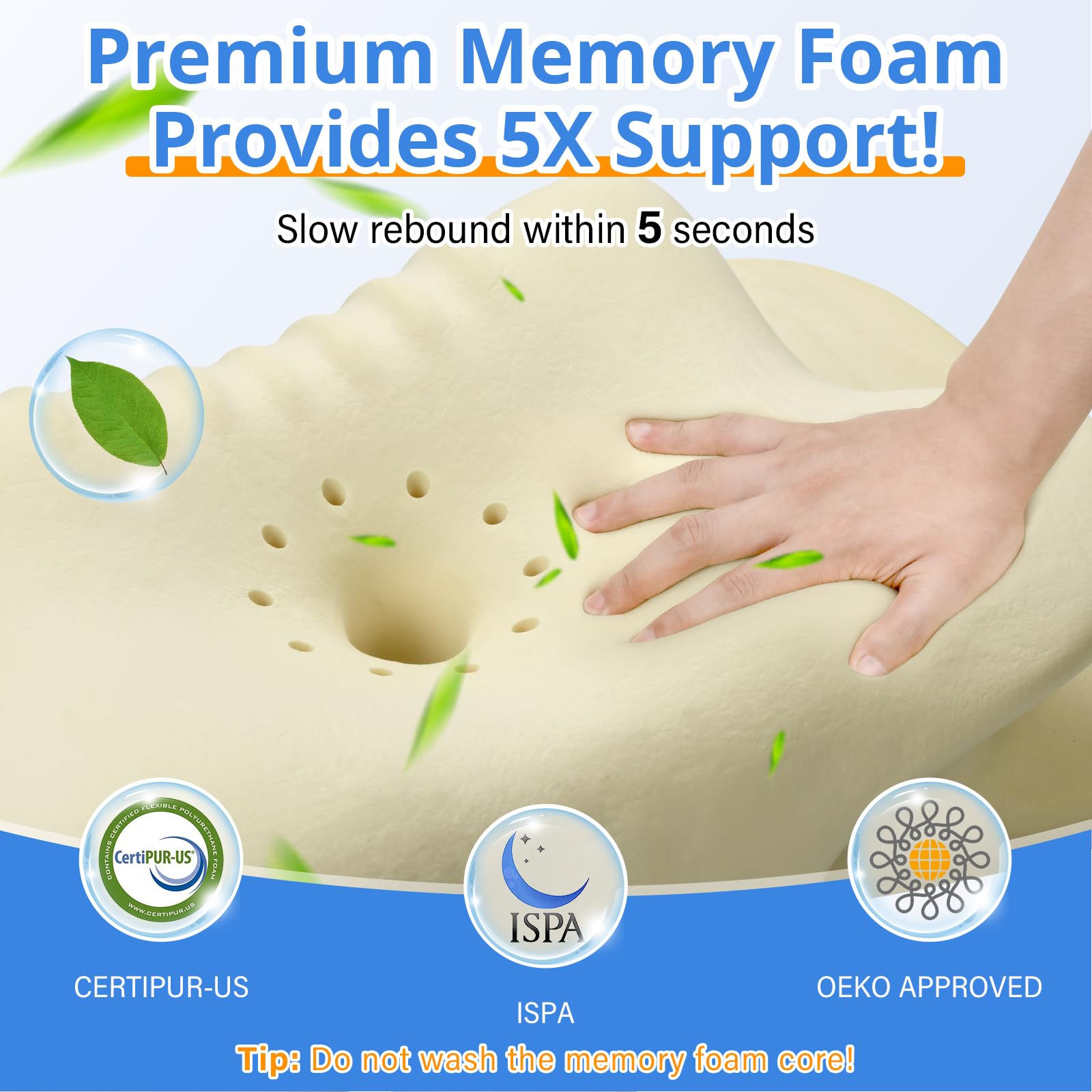 Ehomfory Almohada Cervicales y Cuello, Transpirable Almohada Cervical de Espuma Viscoelástica, 2 en 1 Almohada Ergonómica para Dormir de Lado, Boca Arriba y Boca Abajo