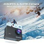 Apexcam M90 Action Camera with 64GB Card Touchscreen Sport Camera 4K60FPS 64MP WiFi EIS Image Stabilization Underwater Camera 40m Waterproof 8X Zoom 2.4G Remote Control 2x1350mAh Battery Accessories