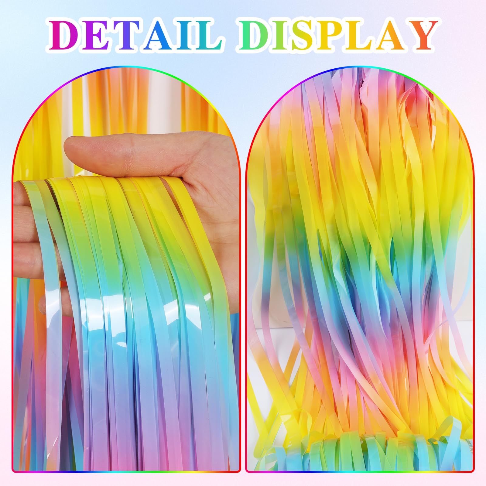 DECOCKRAT 3 Pack Foil Fringe Backdrop, 3.3x8.2 Feet Tinsel Curtains, Pastel Rainbow Party Decor Steamers, Fringe Backdrop Curtains for Birthday Graduation Christmas Theme Party Decorations