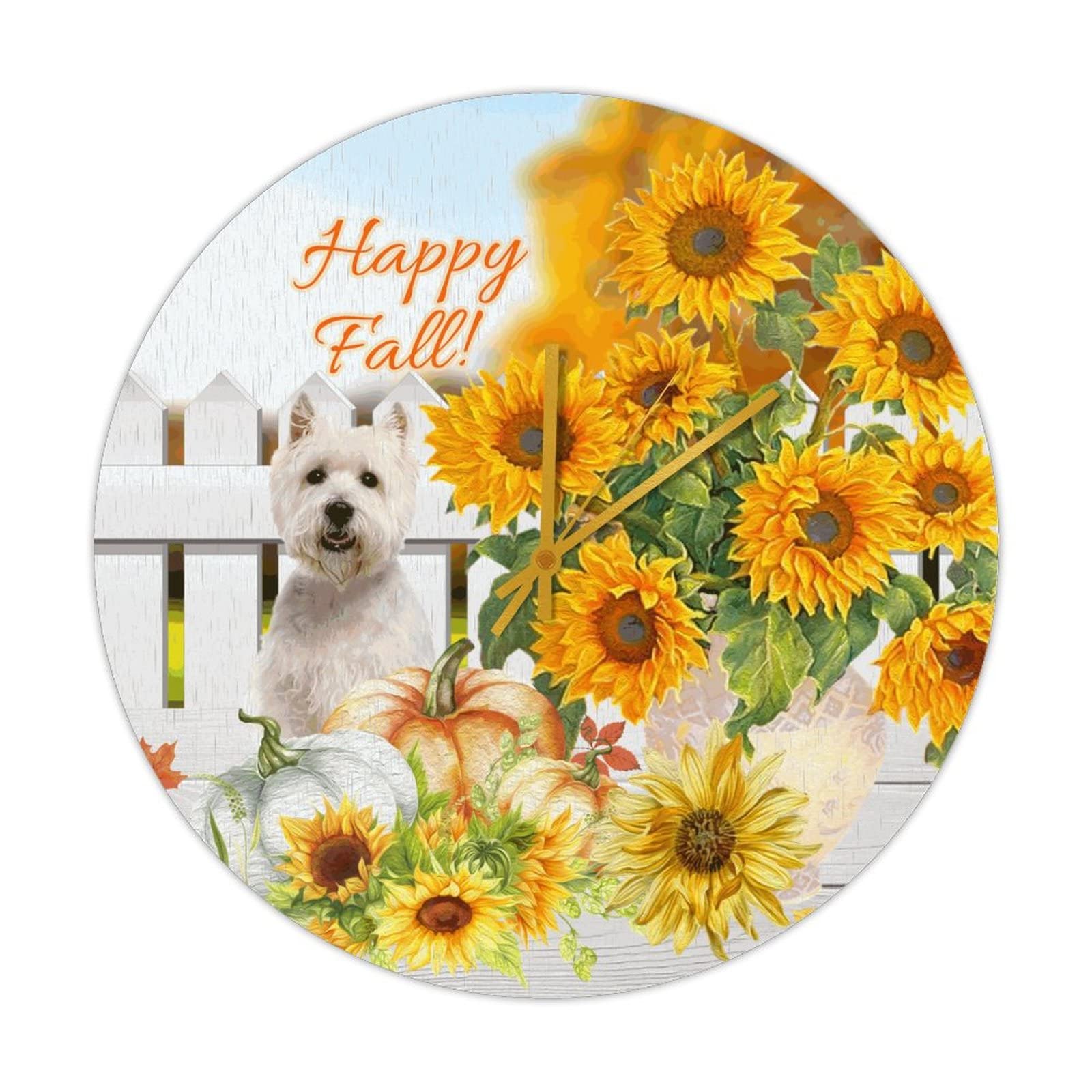 Horloge murale West Highland tournesol bois, cadeau déco maison vintage