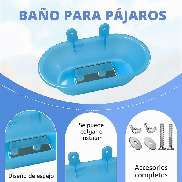 Foto 3 de 8 de xtemtoamz Ducha para Loros con Espejo, Bañera para Pájaros con Fijación de Tornillos